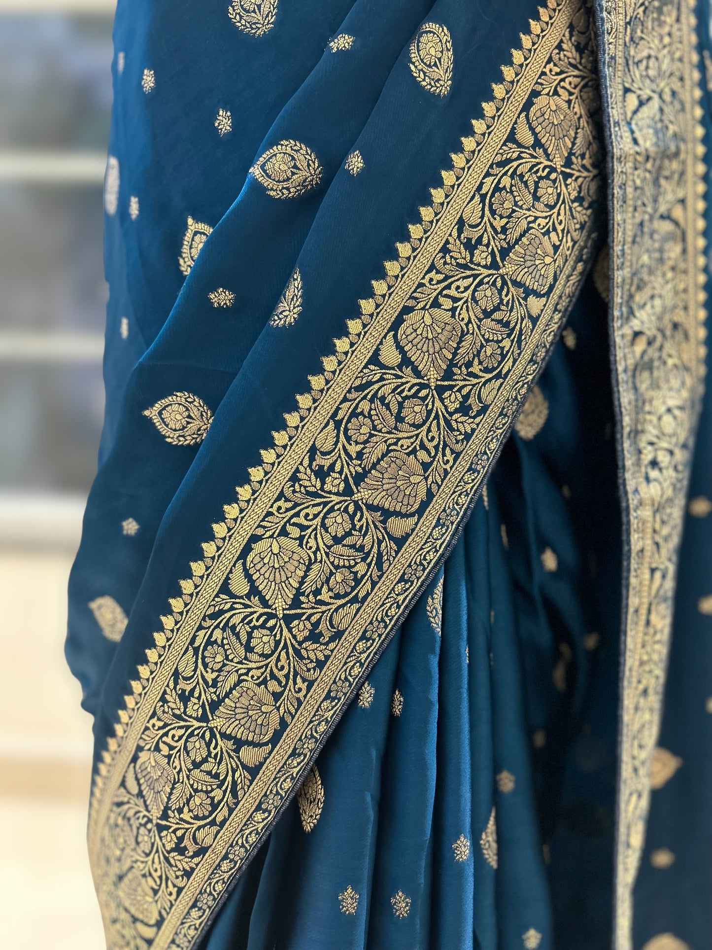 Blue pure satin saree