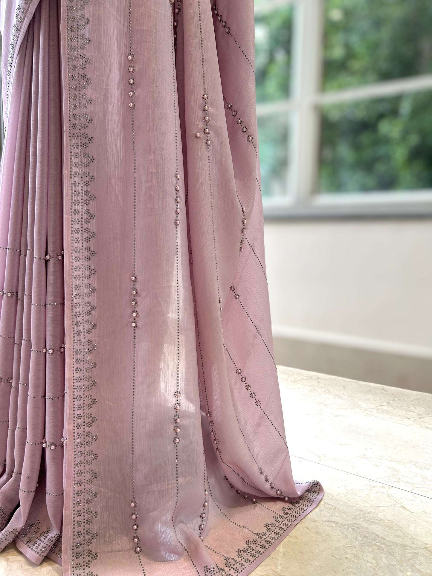 Lilac pearl chiffon saree