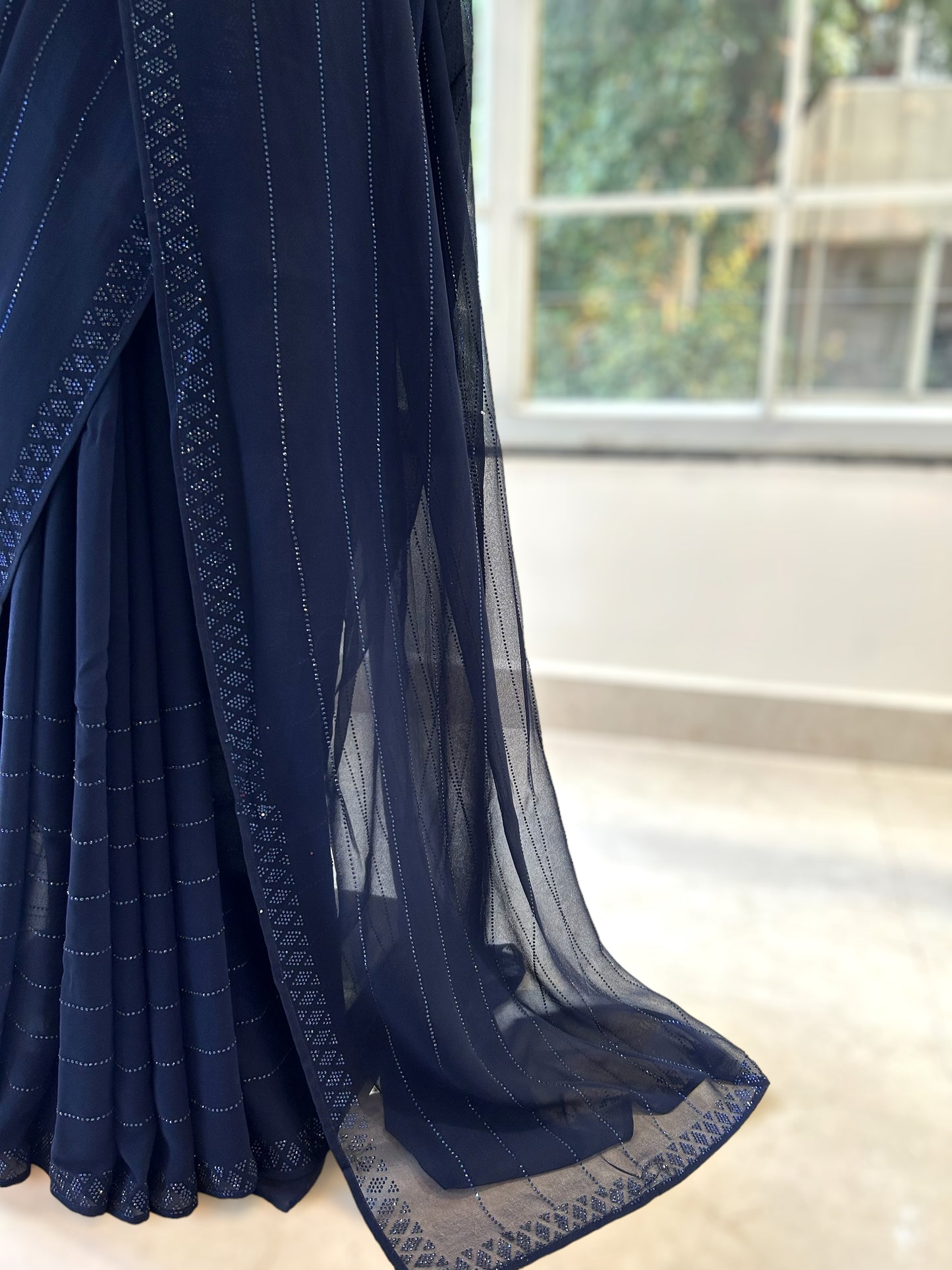 Pure georgette sequins saree - Navy Blue