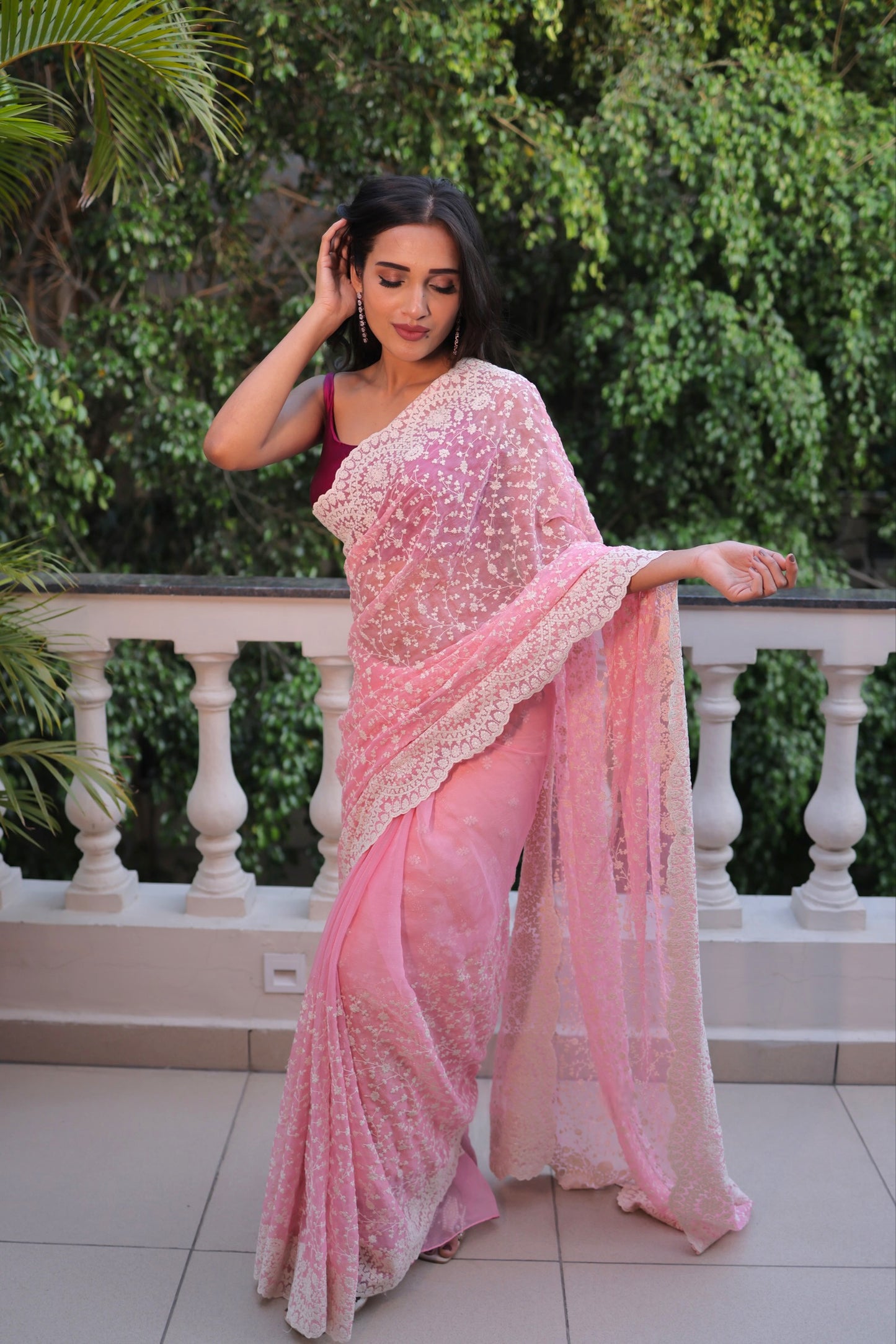 Pink Chiffon saree