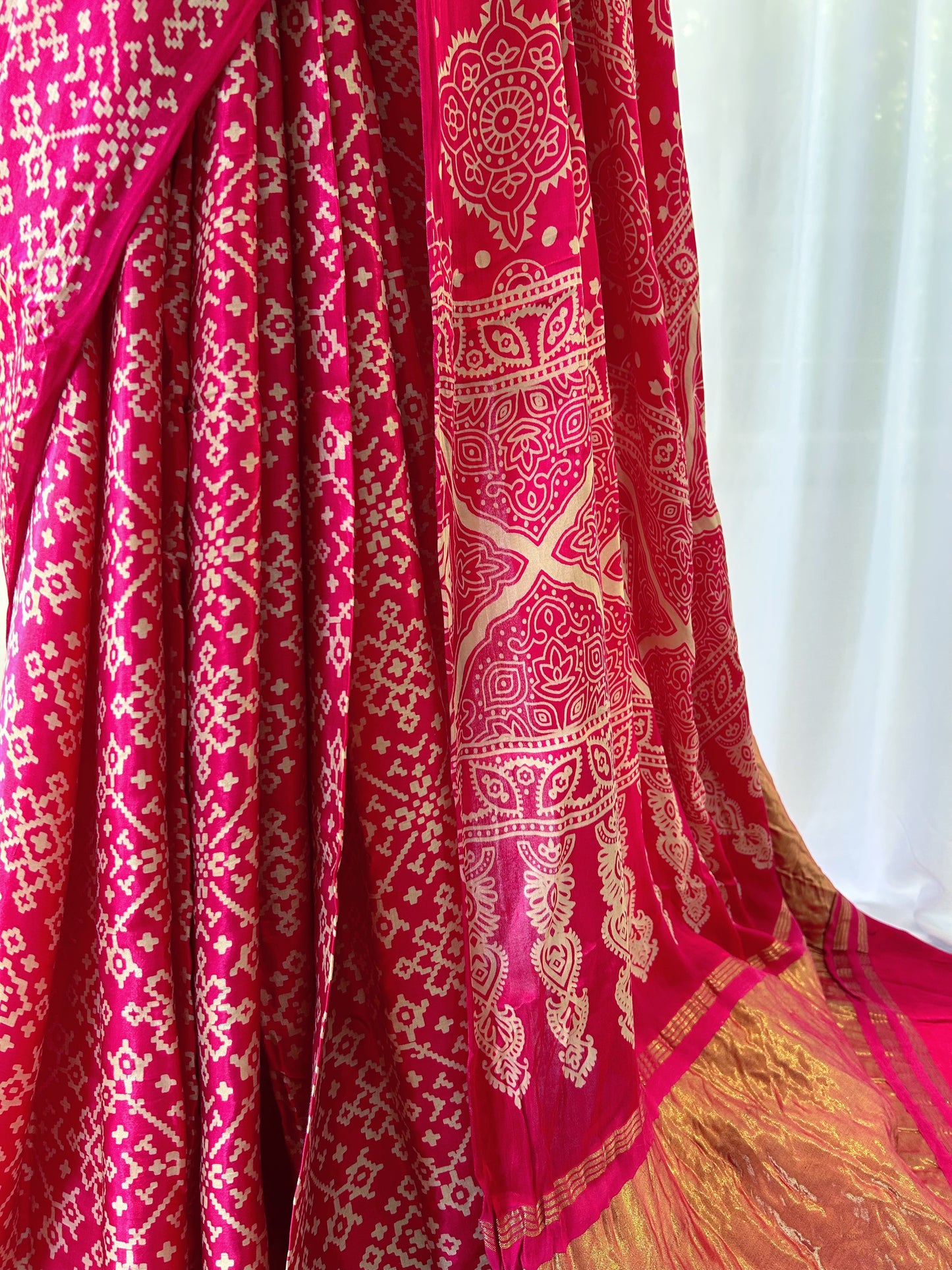 Pink modal satin saree