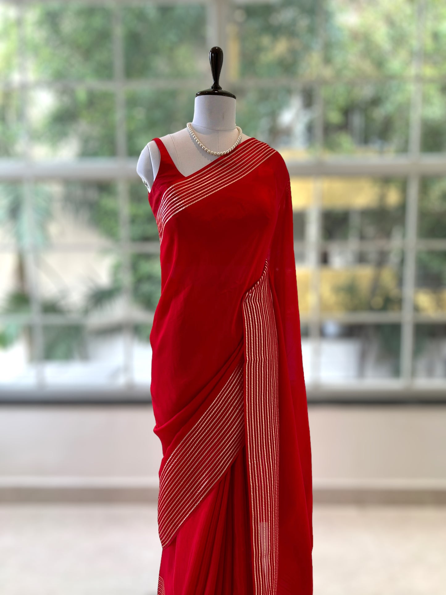 Satin organza saree - Red