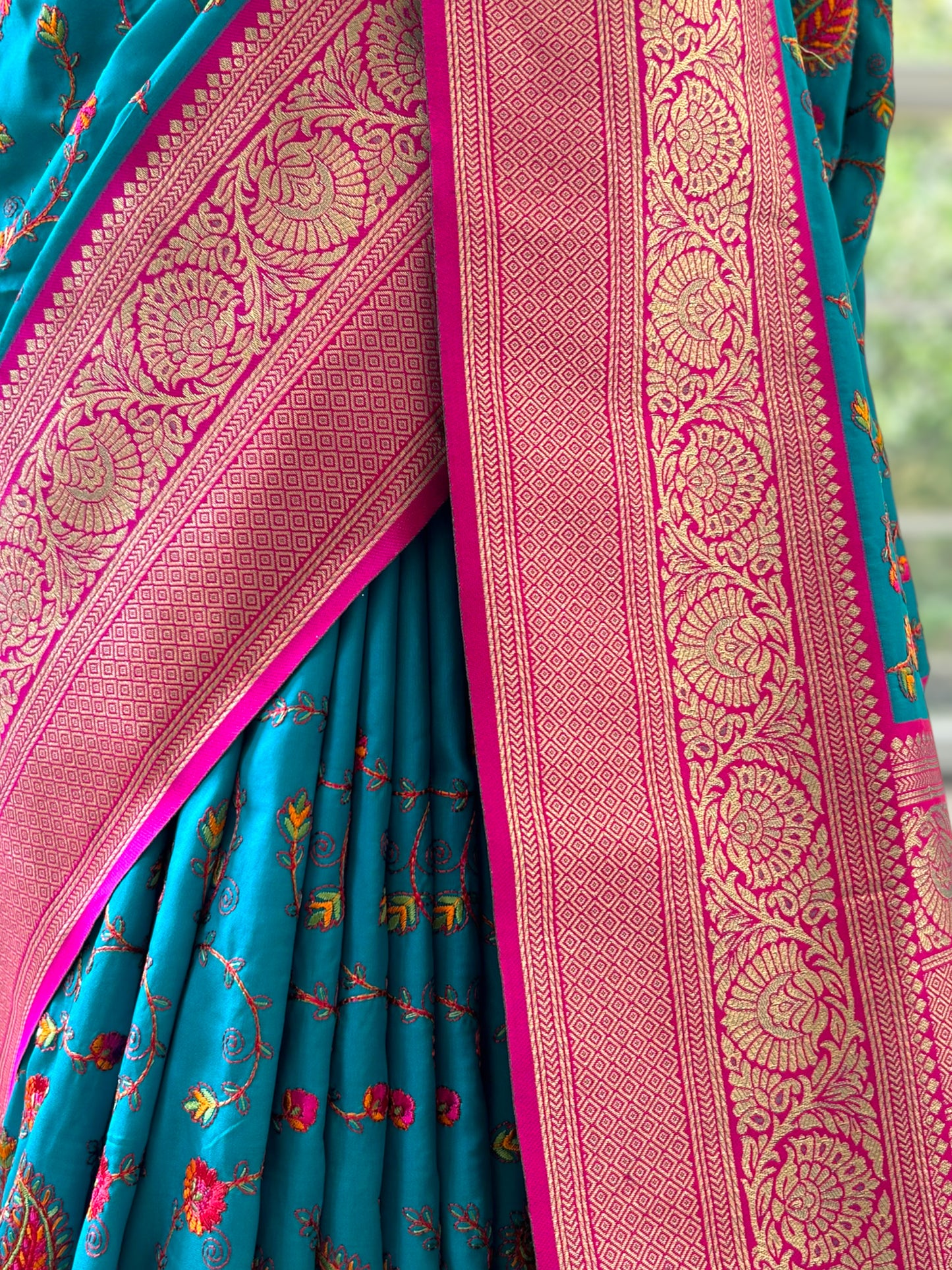 Kantha Work Saree - Blue