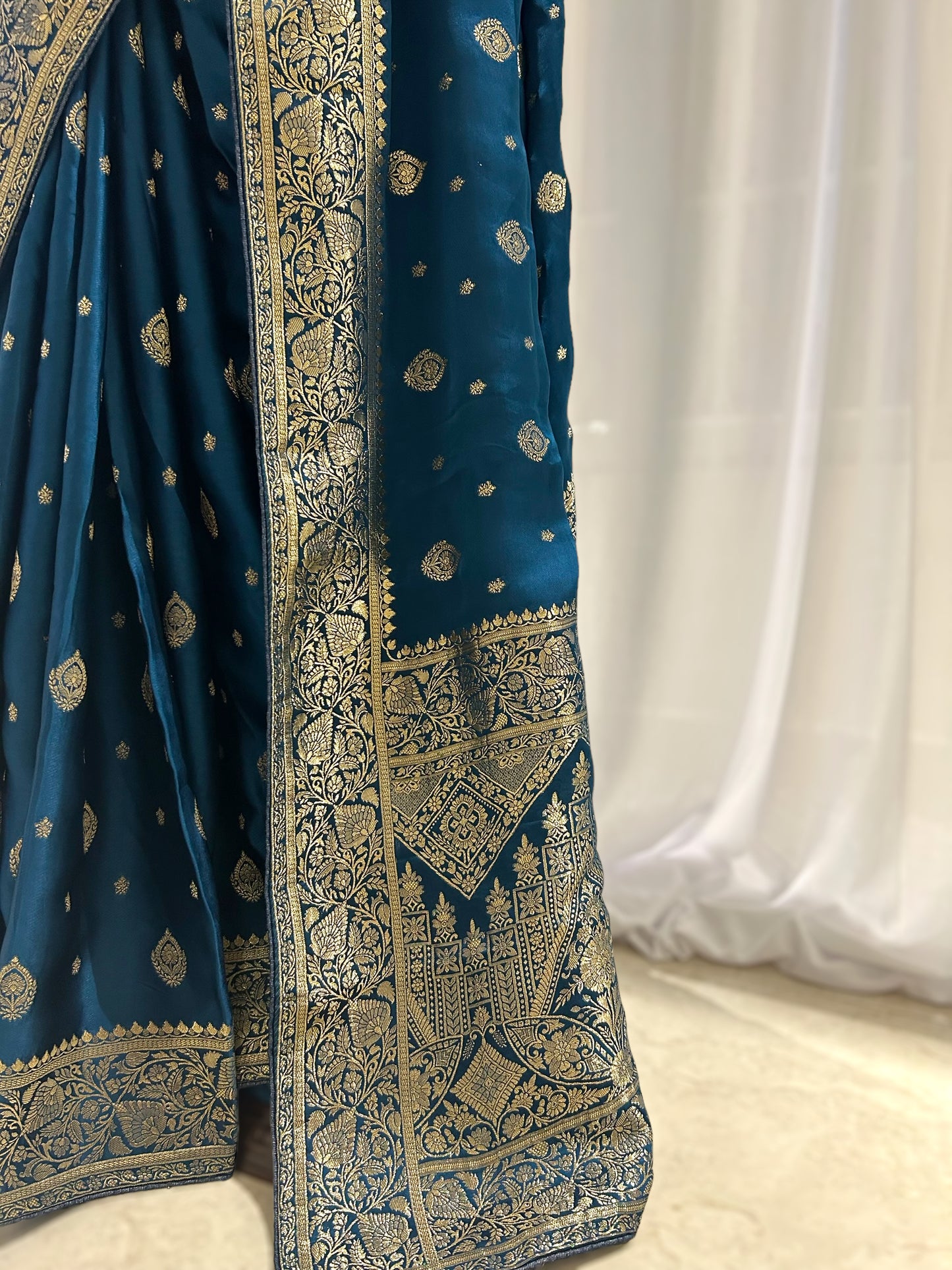 Blue pure satin saree