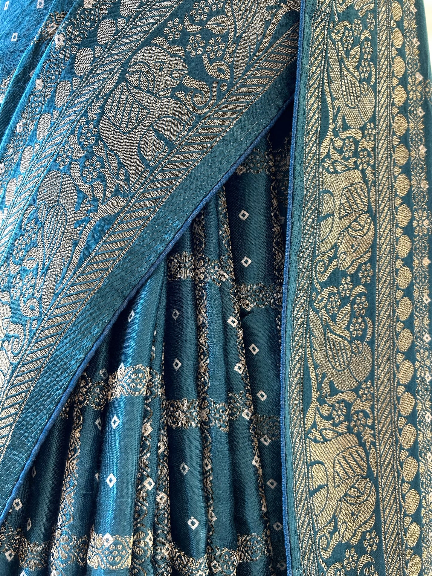 Teal blue modal satin saree