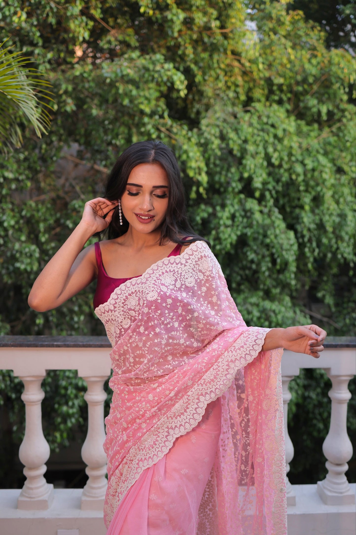 Pink Chiffon saree