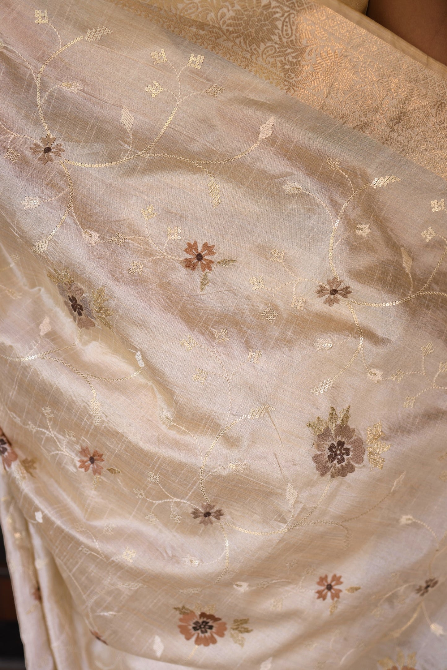 Beige cotton silk saree