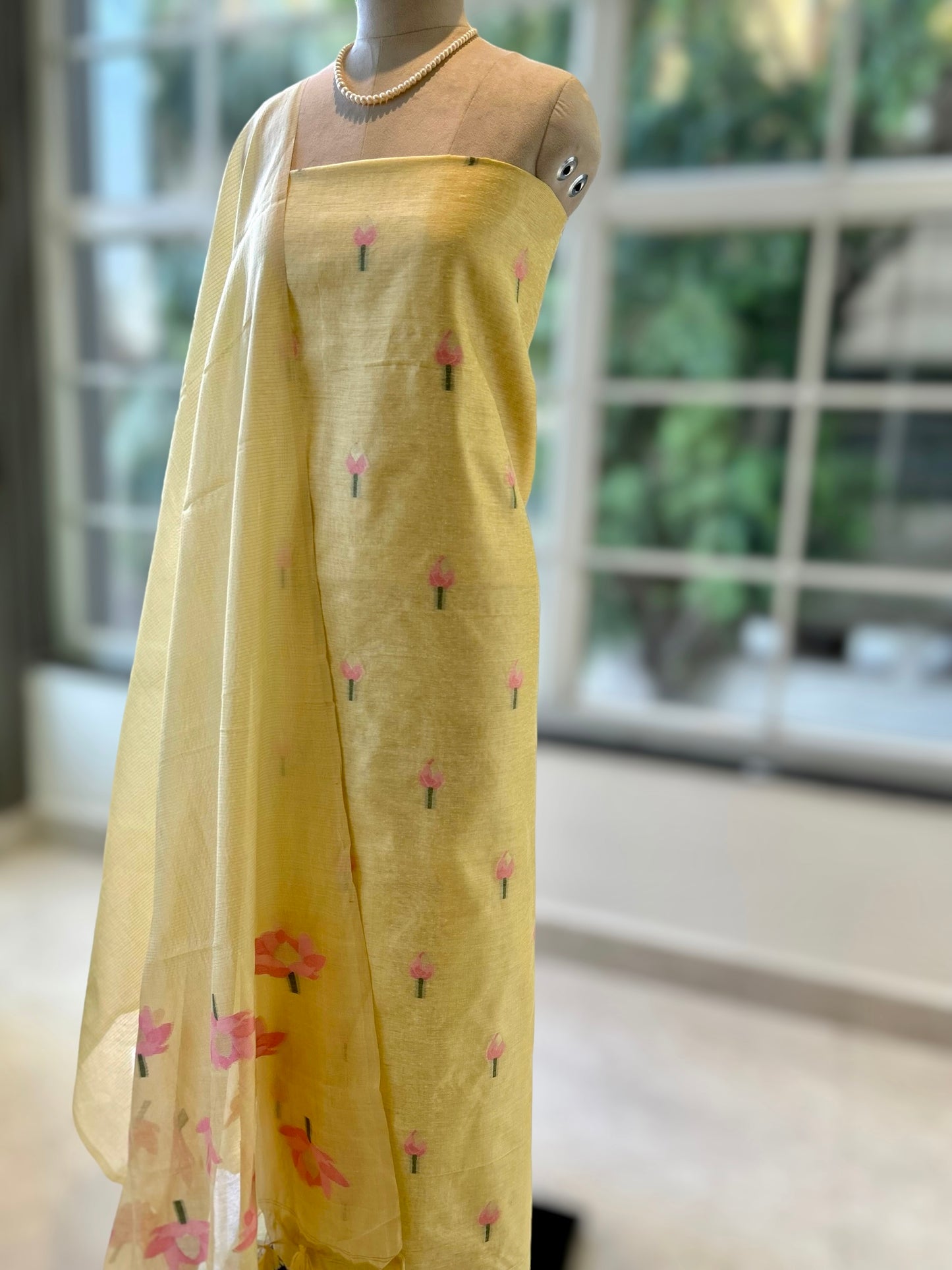 Yellow Pure handloom cotton suit set