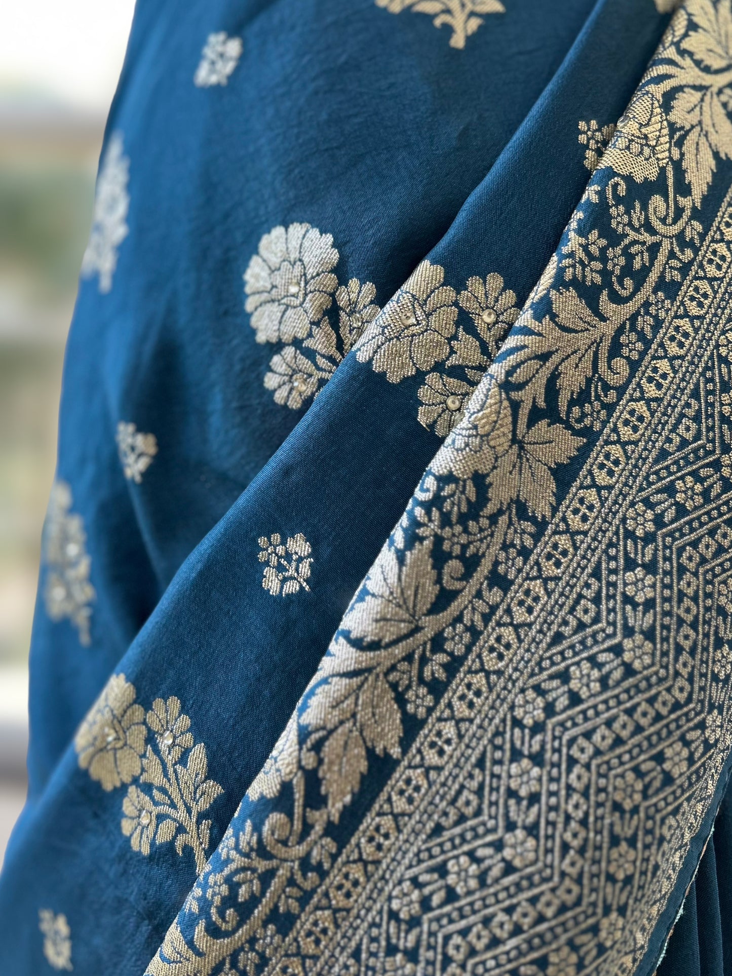 Zariwork Pure Dola silk saree - Navy Blue