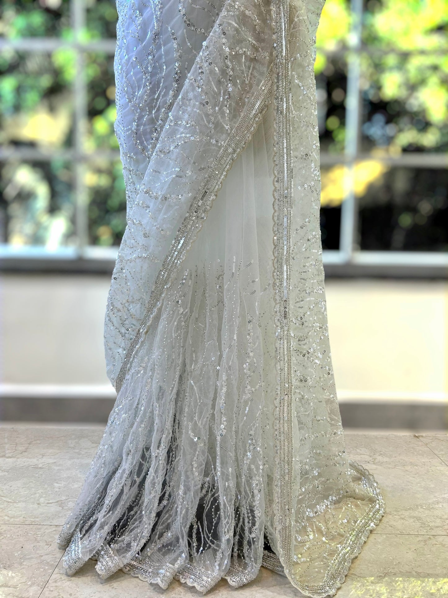 White sequins saree - White