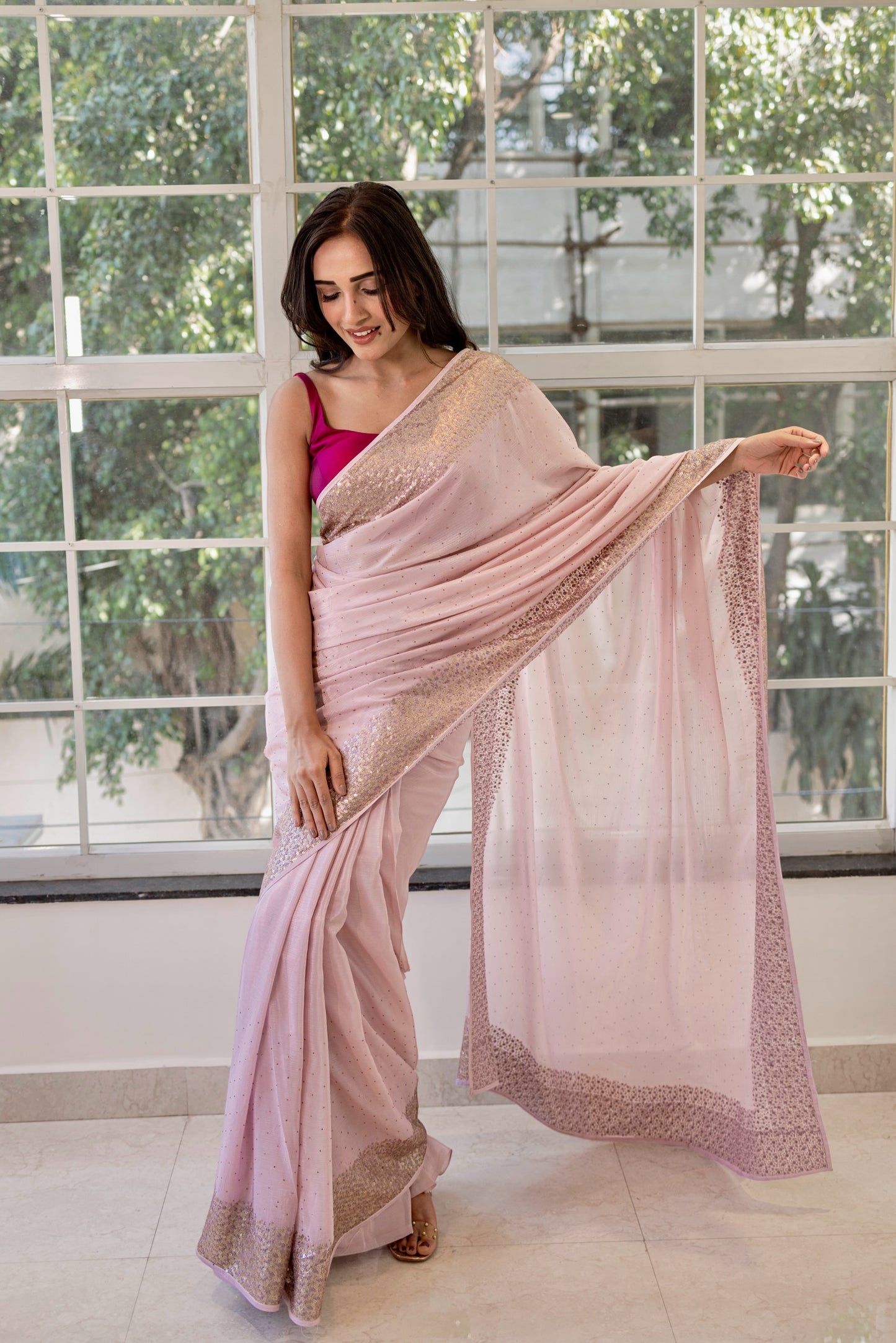 Chiffon sequins saree - Lilac