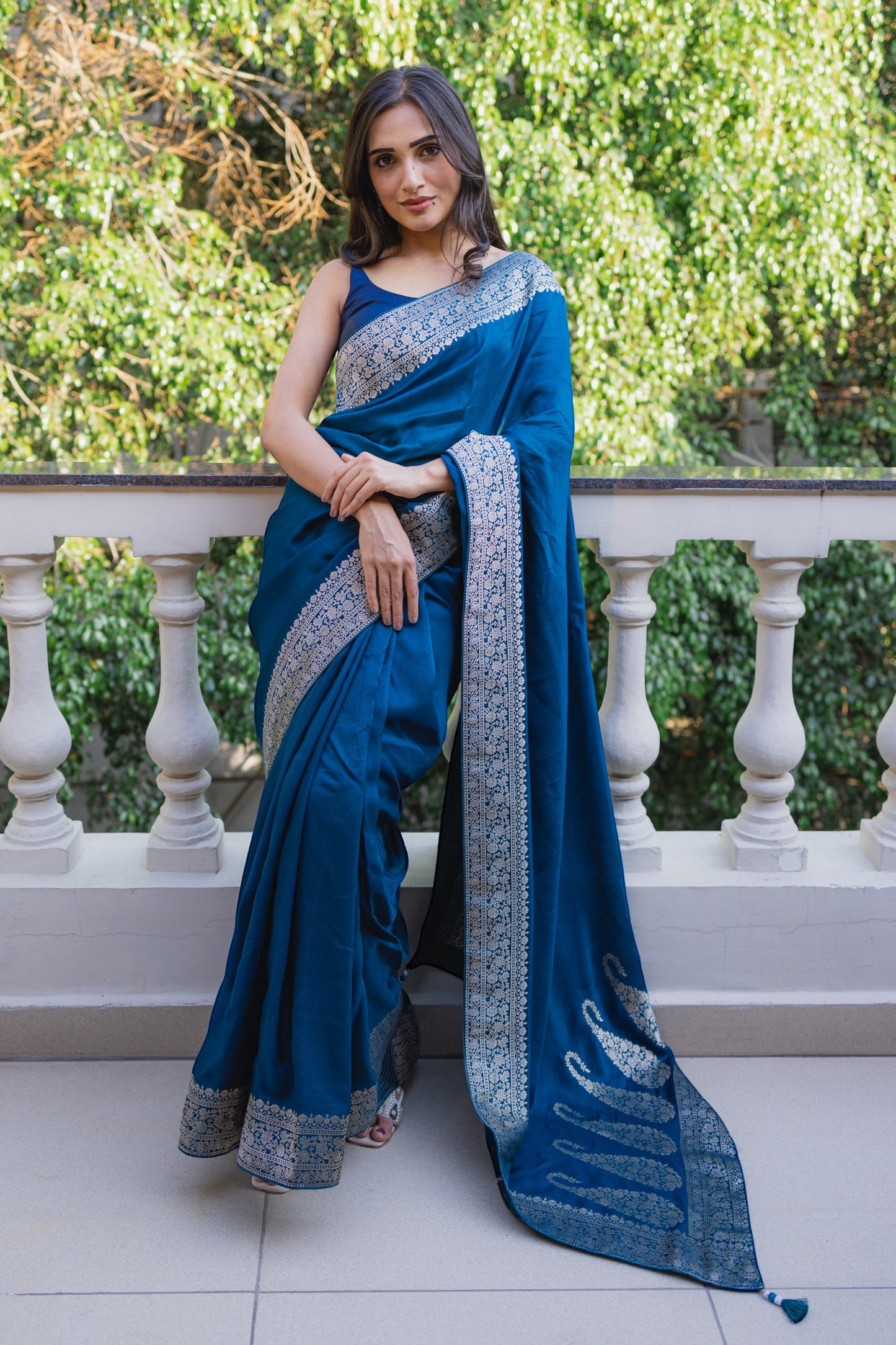 Pure dola silk tassel saree - Teal Blue