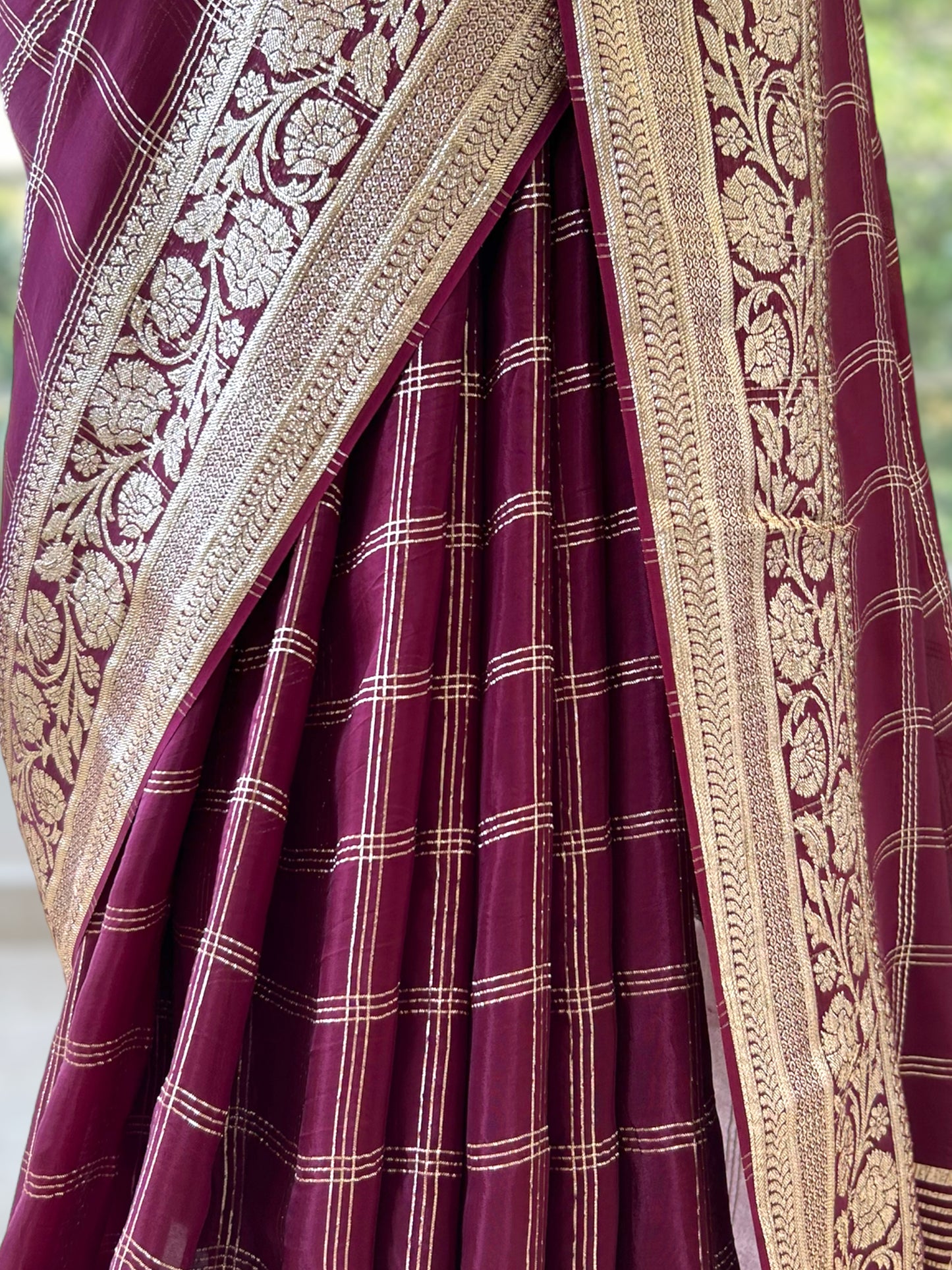 Wine Pure organza saree