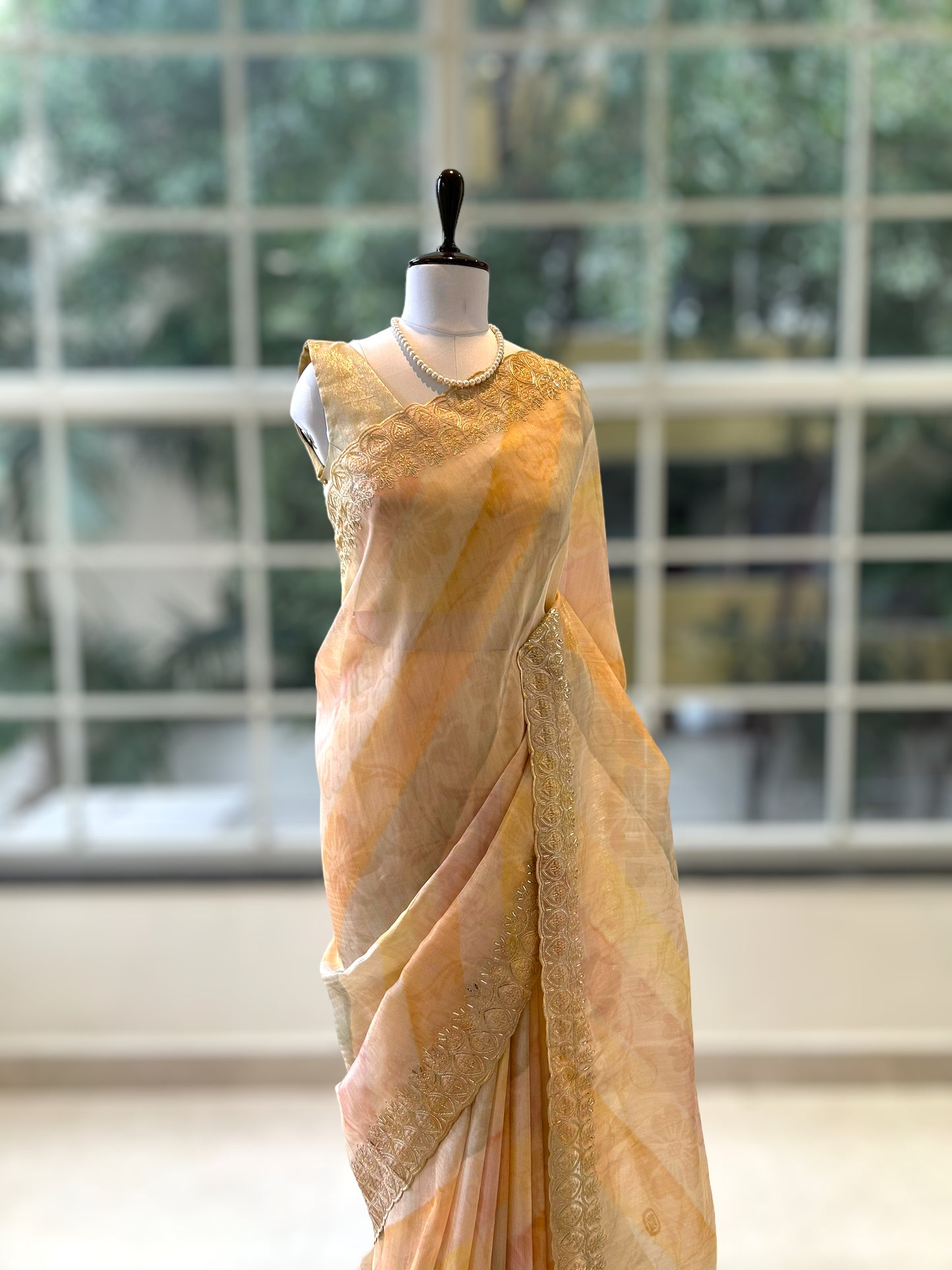 Golden orange soft organza saree