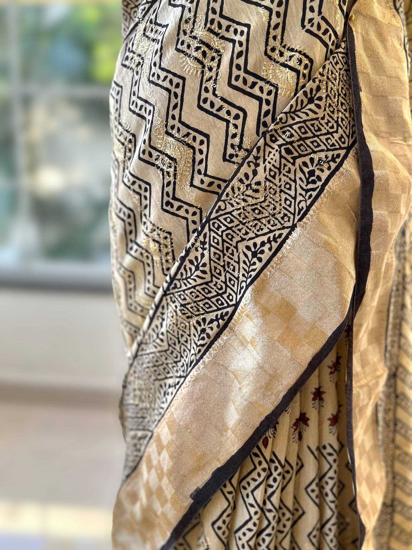 Zig-zag pure soft chanderi cotton saree