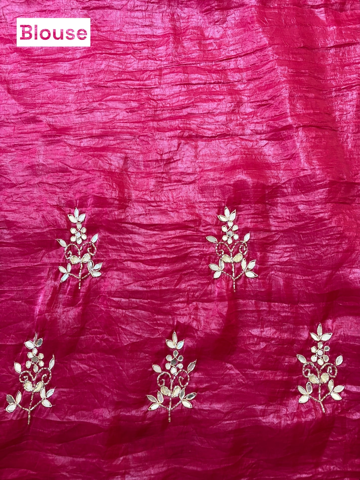 Mirror work crushed organza saree - Pink