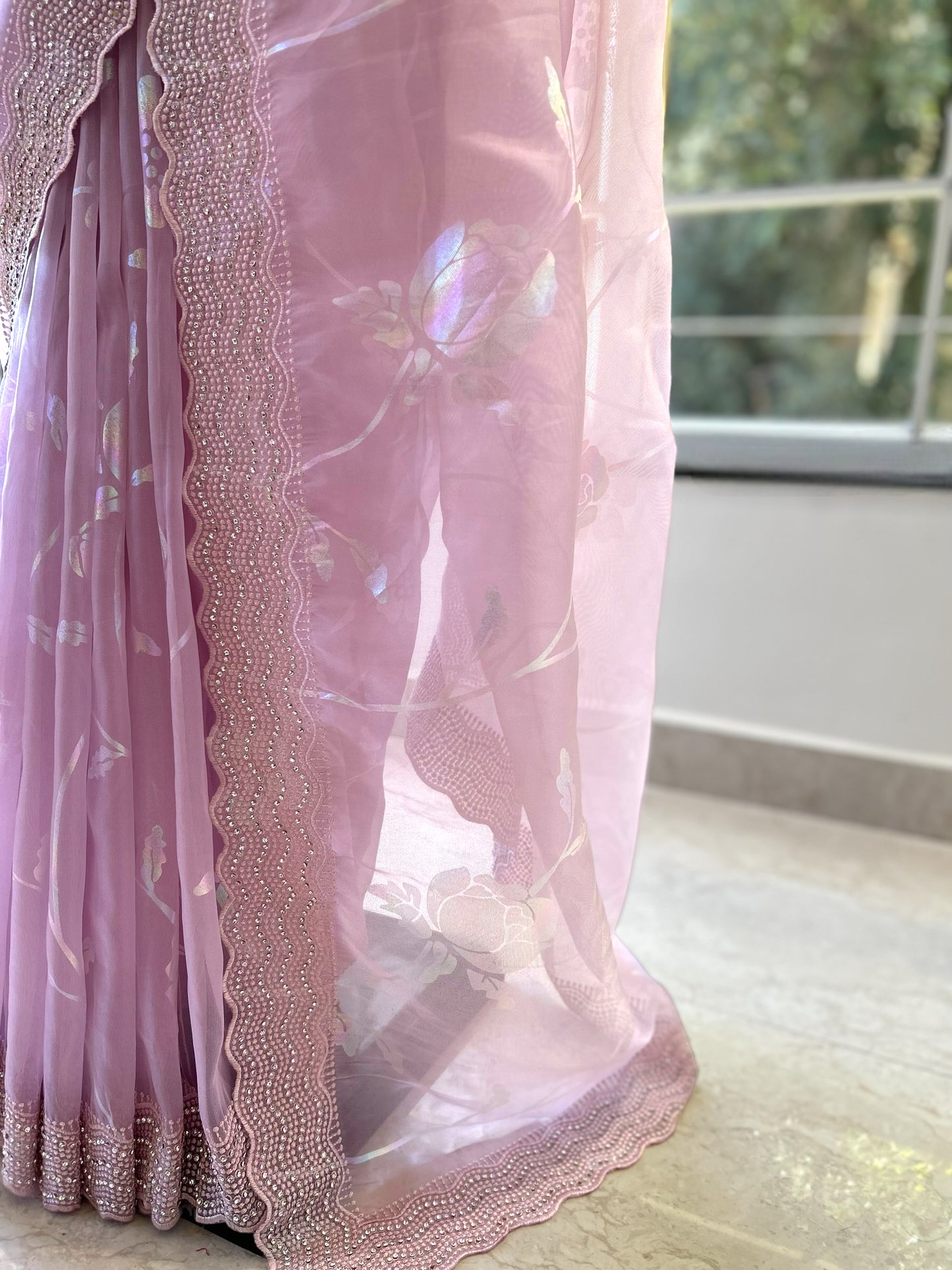 Lavender organza saree