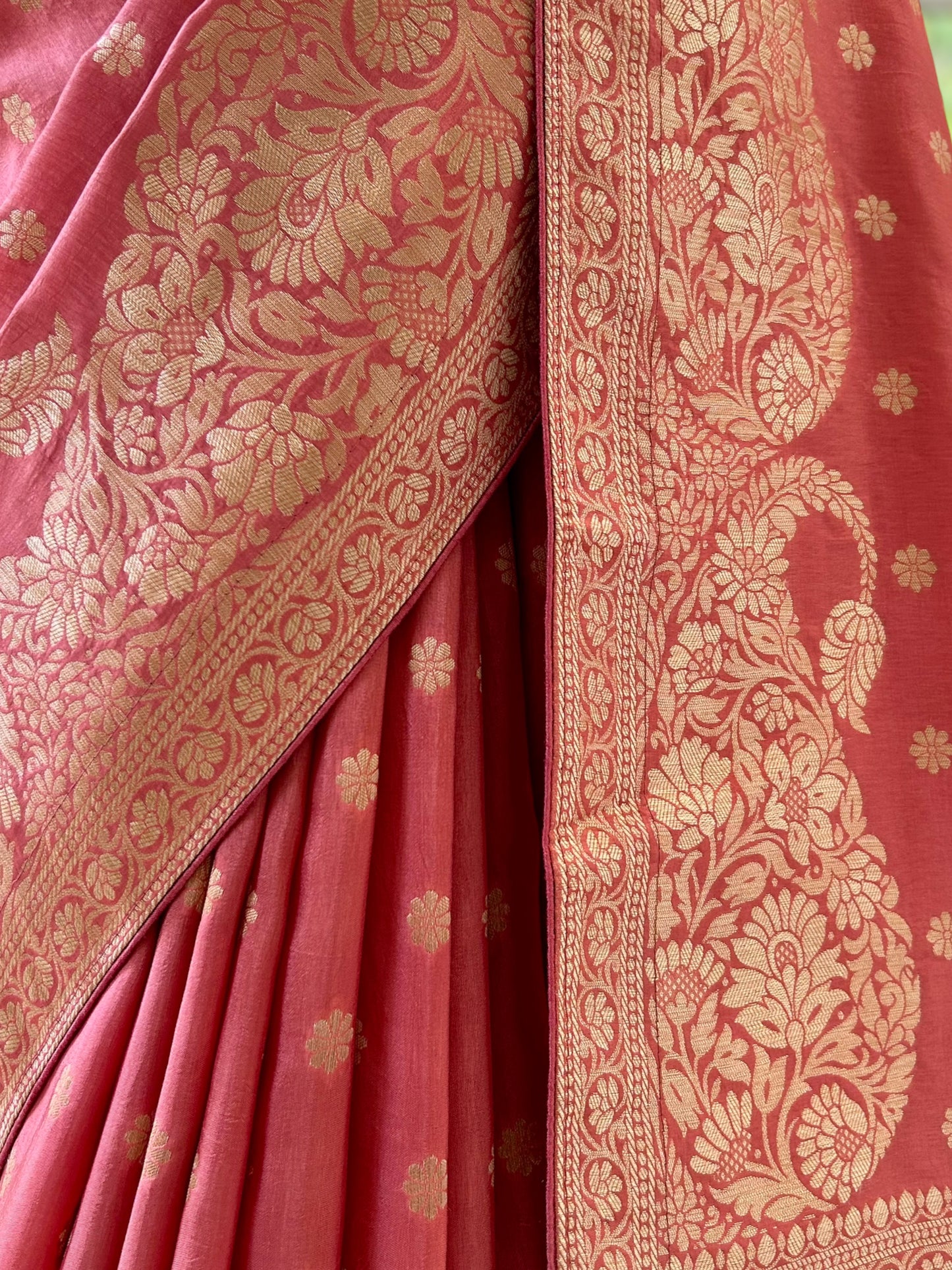 Peach pure dola silk saree