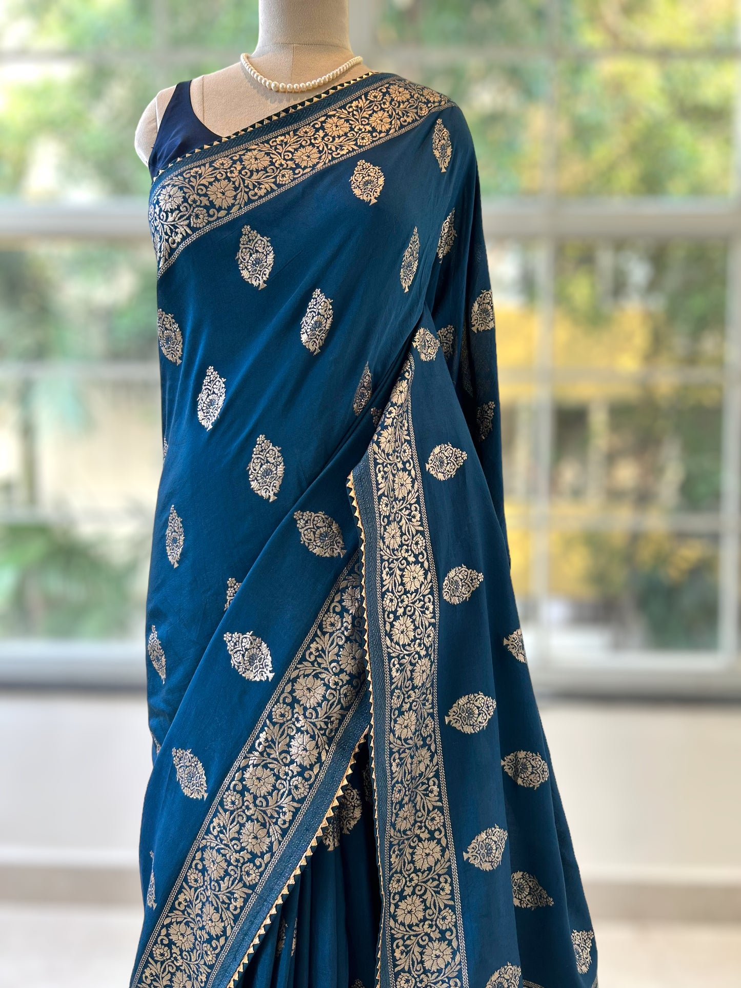 Navy blue silk saree