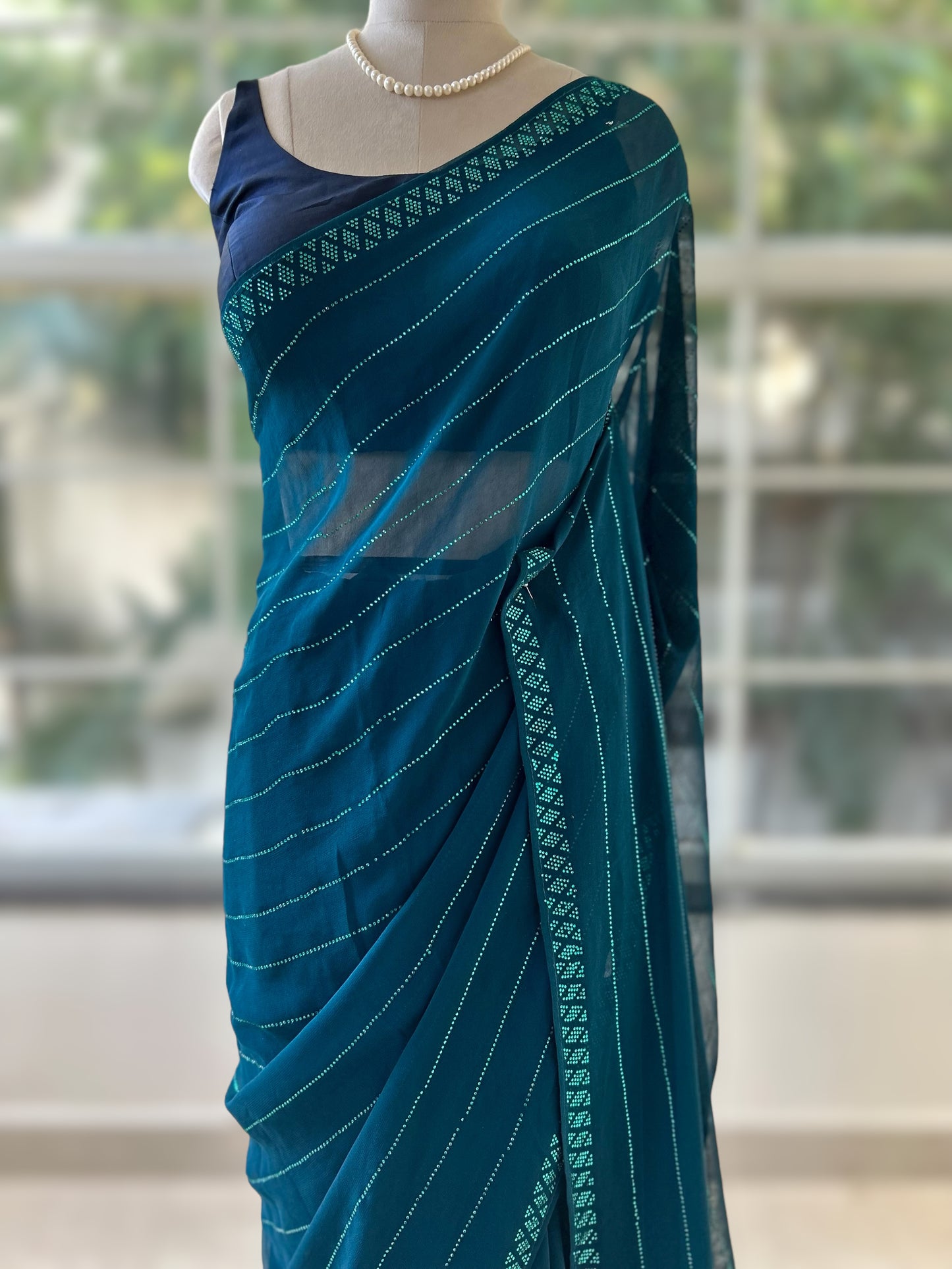 Pure georgette sequins saree - Rama Green