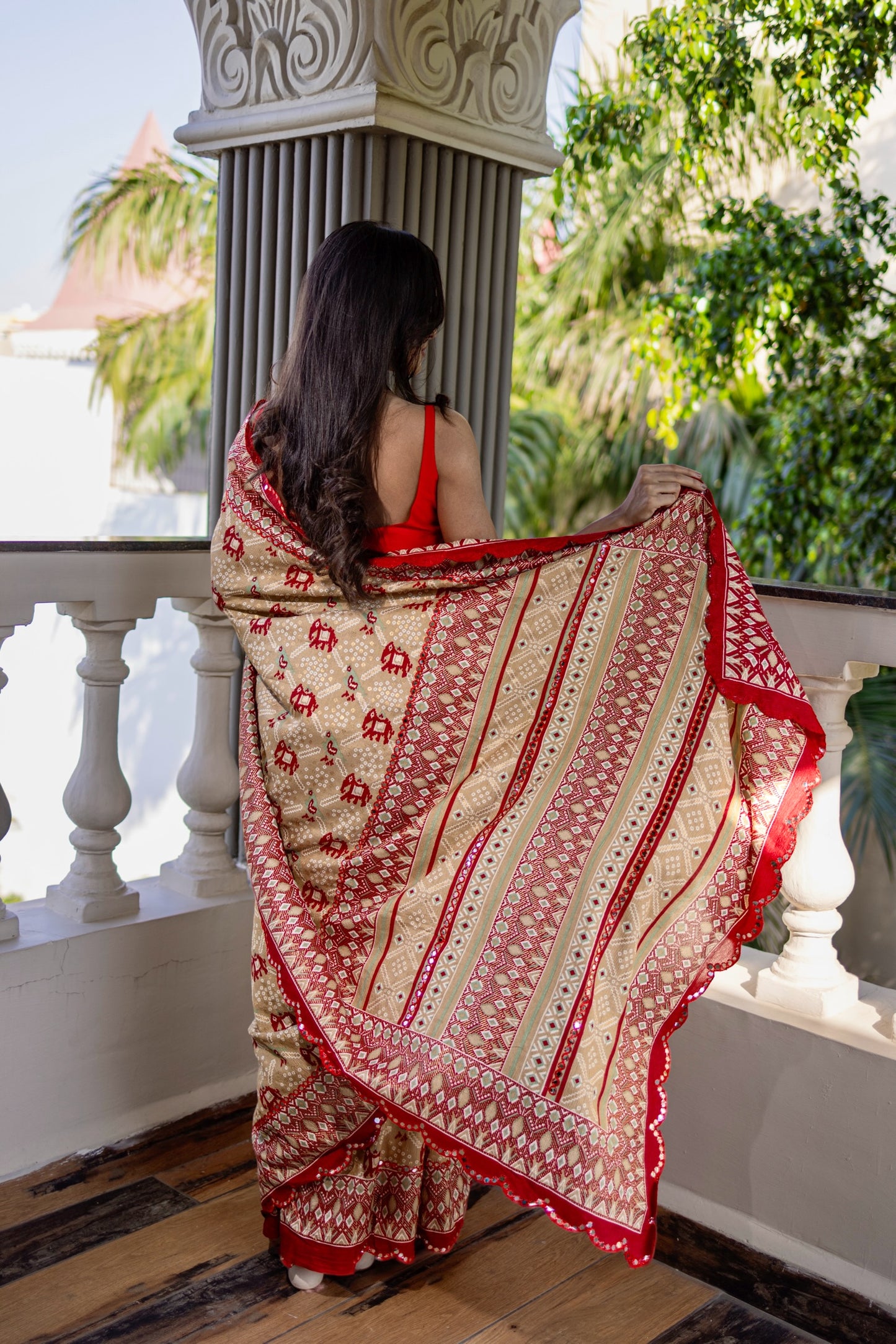 Traditional golden red saree