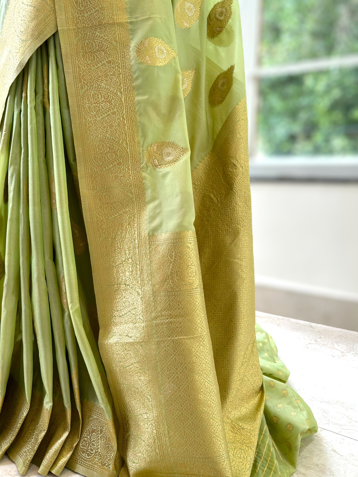 Banarasi soft silk saree - Lime green