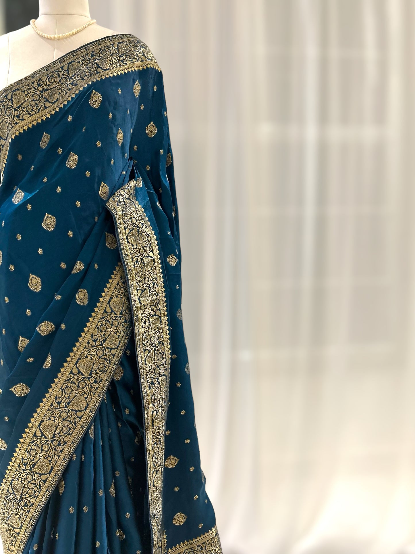 Blue pure satin saree