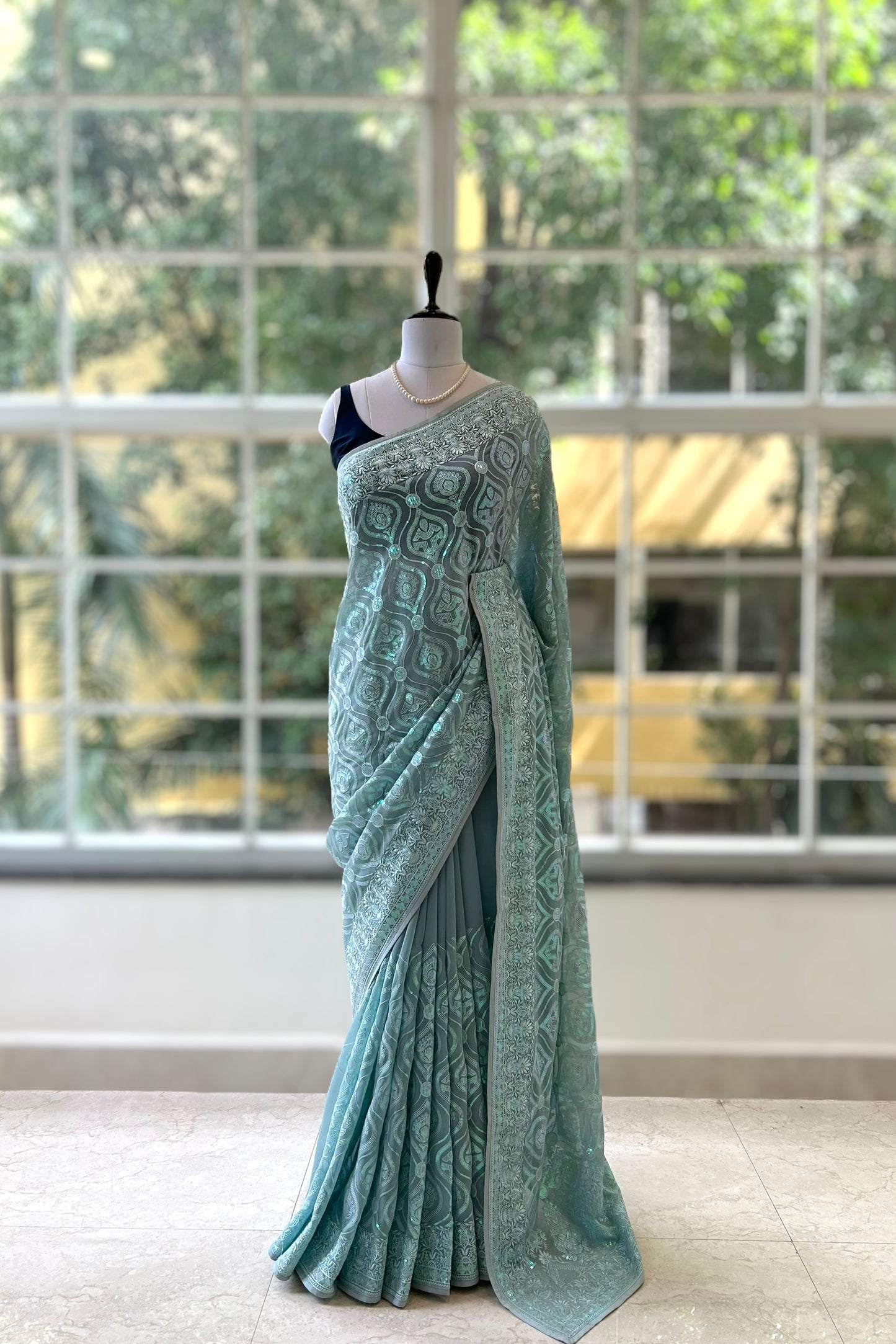 Pure georgette sequins saree - Blue