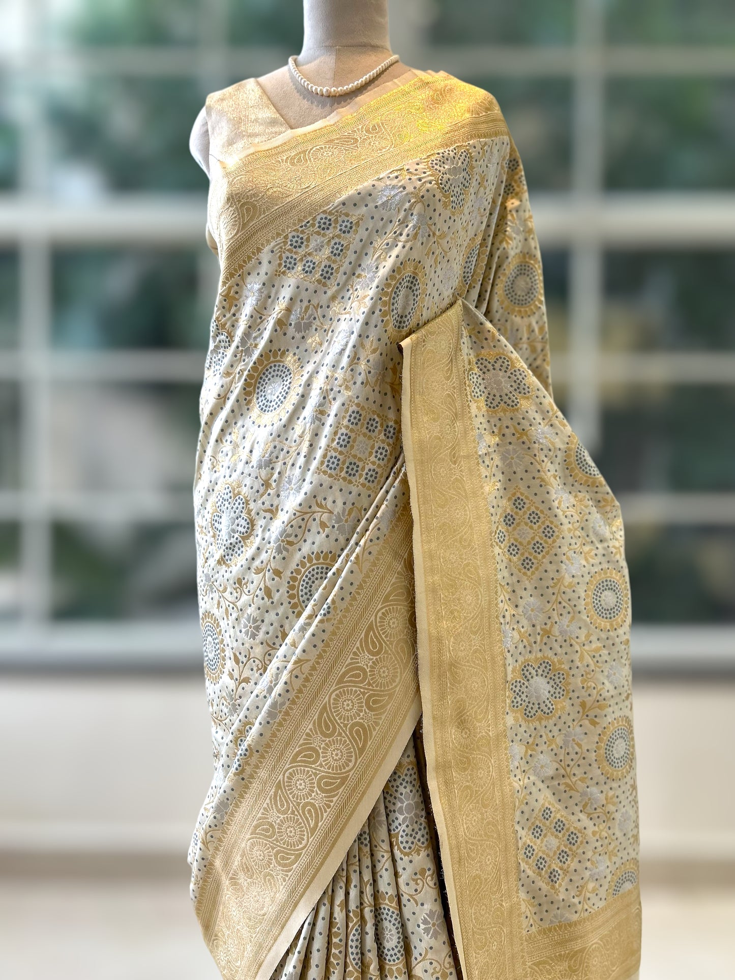 Lime green zariwork saree