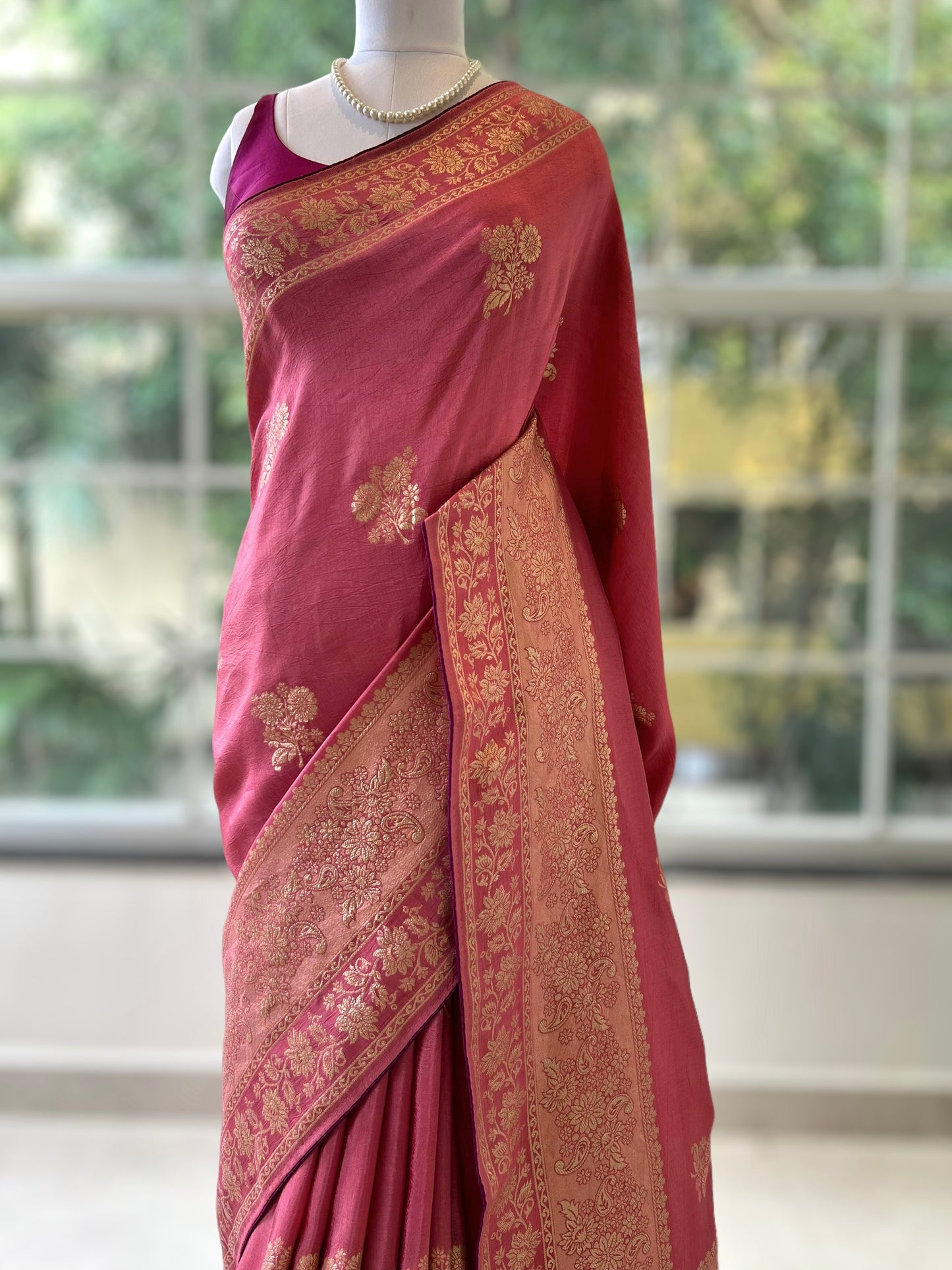 Rose gold pure dola silk saree