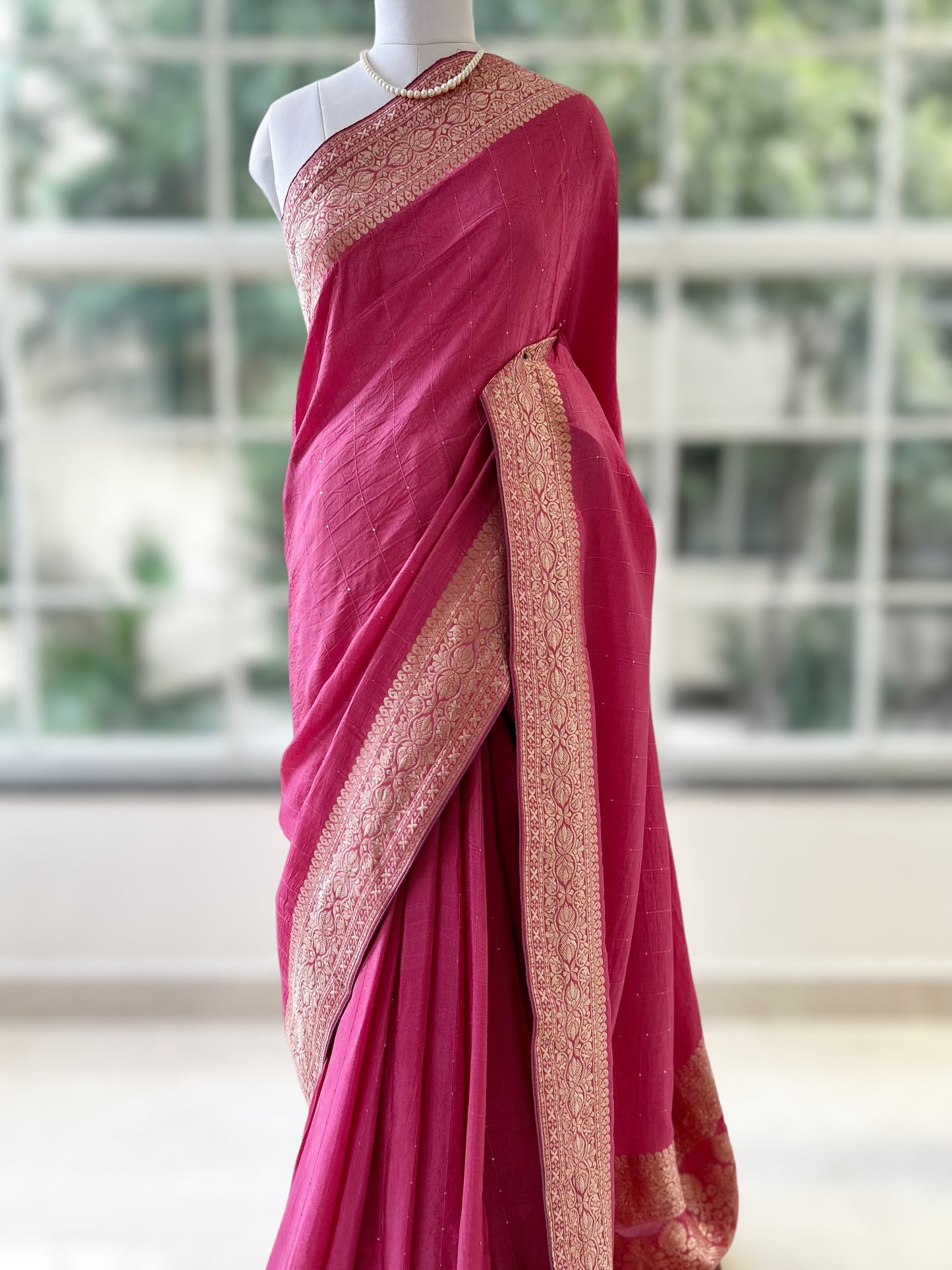 Onion pink sequins saree