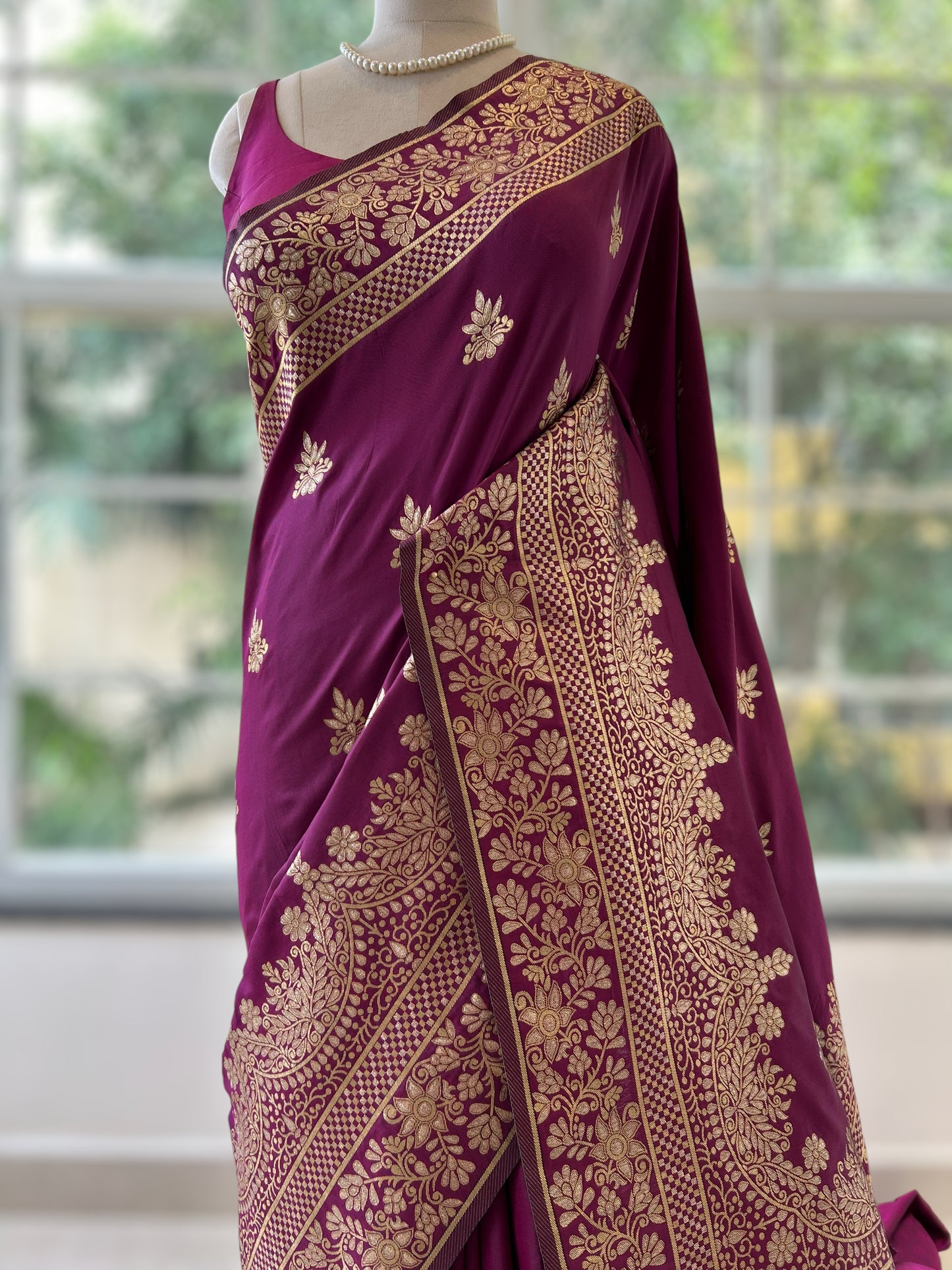 Wine zariwork soft silk saree