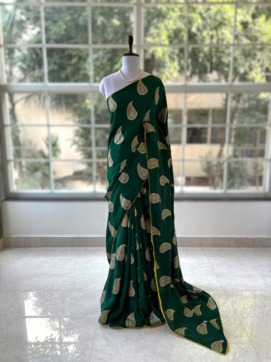 Bottle green dola silk saree