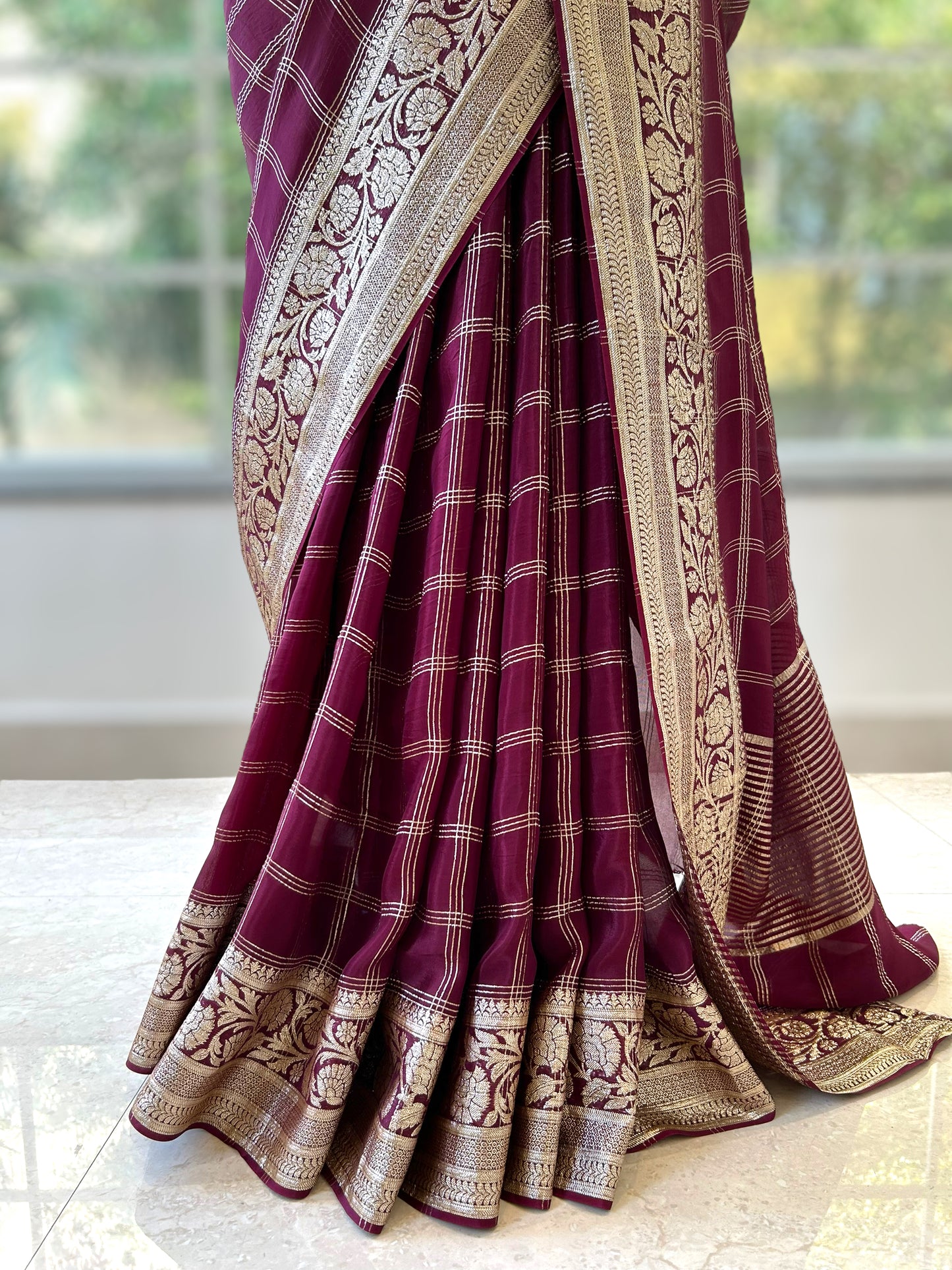 Wine Pure organza saree