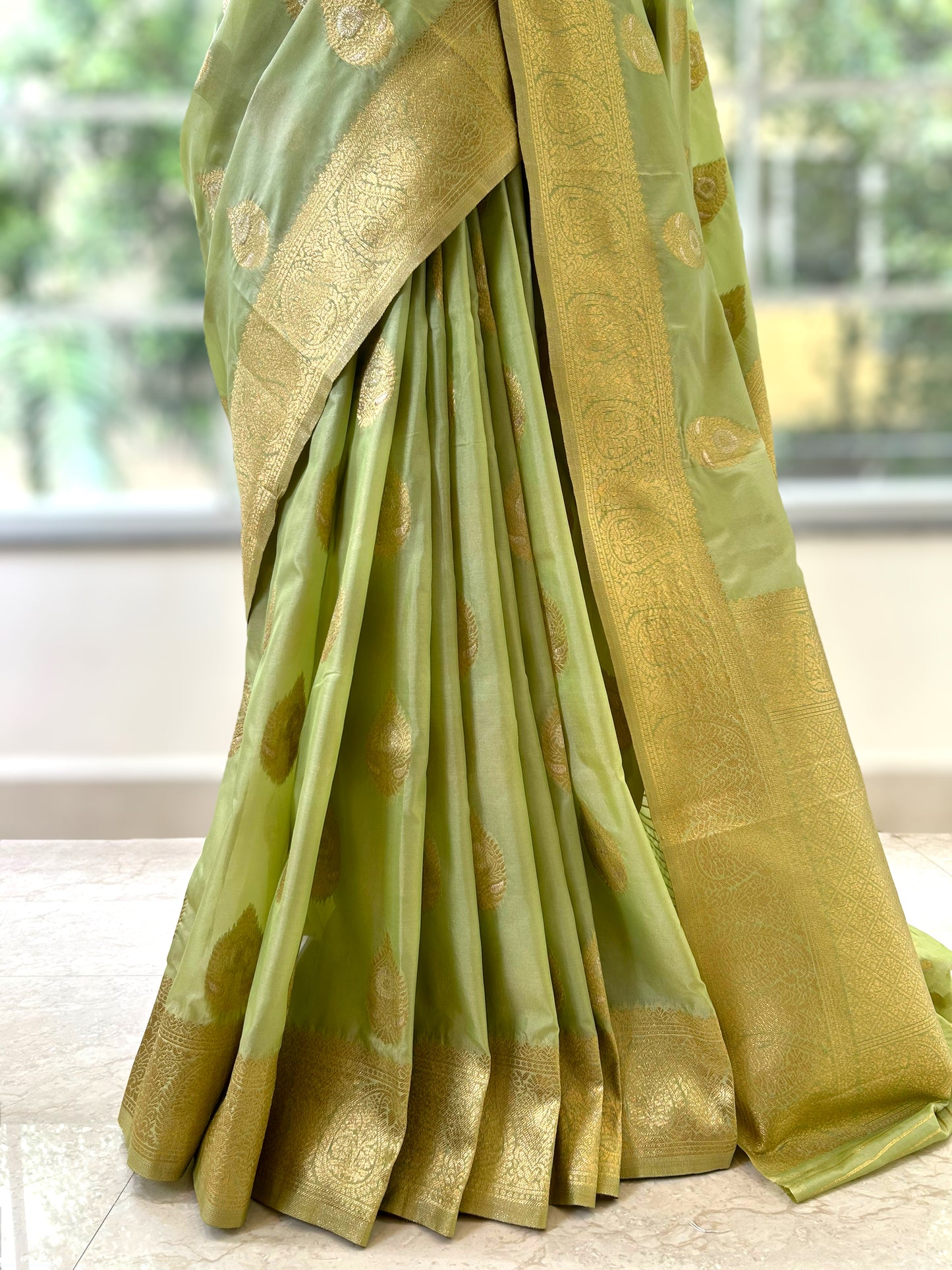 Banarasi soft silk saree - Lime green