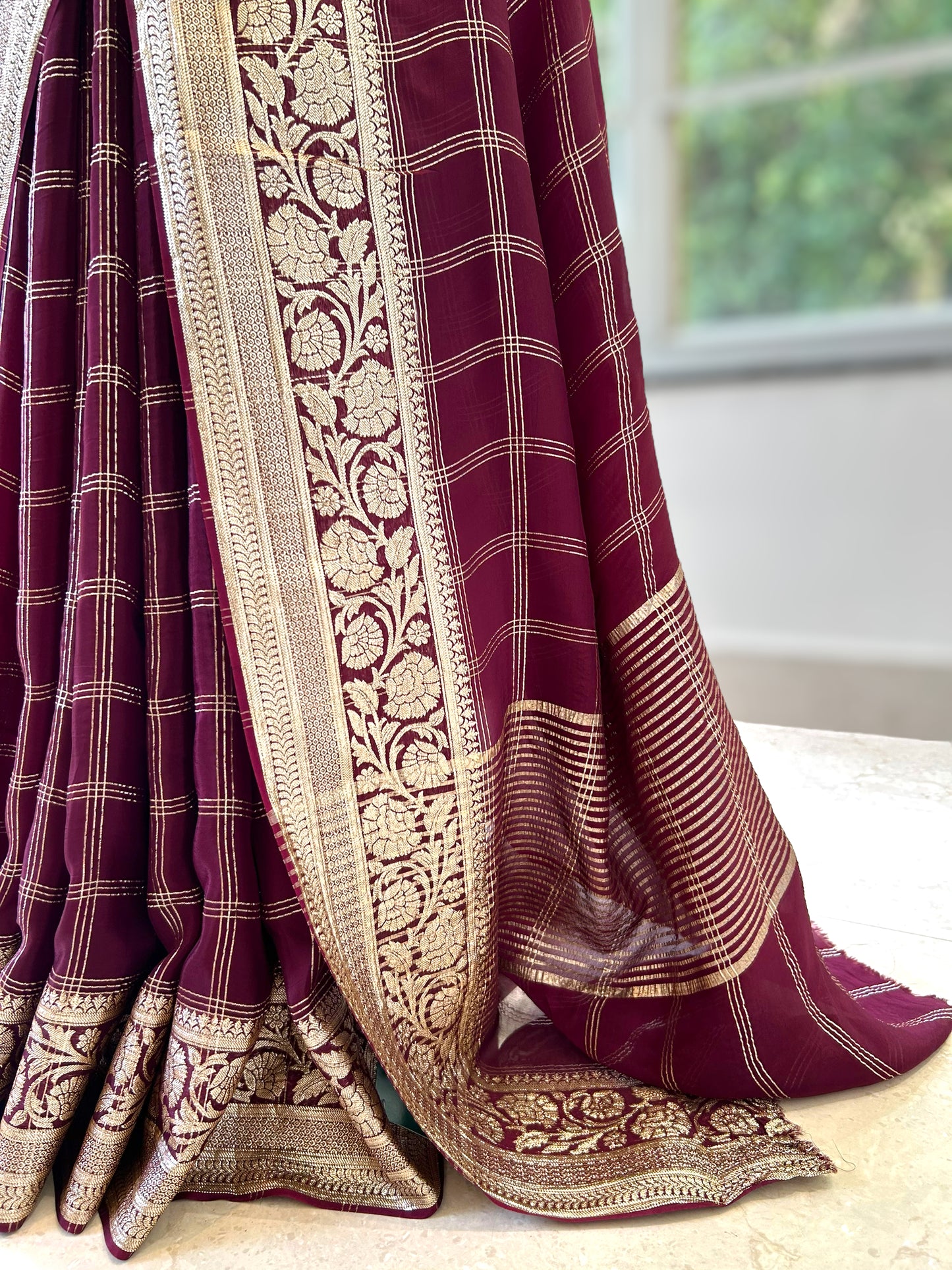 Wine Pure organza saree