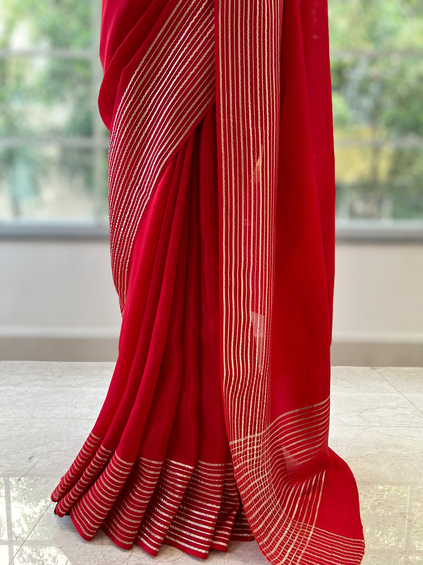 Satin organza saree - Red