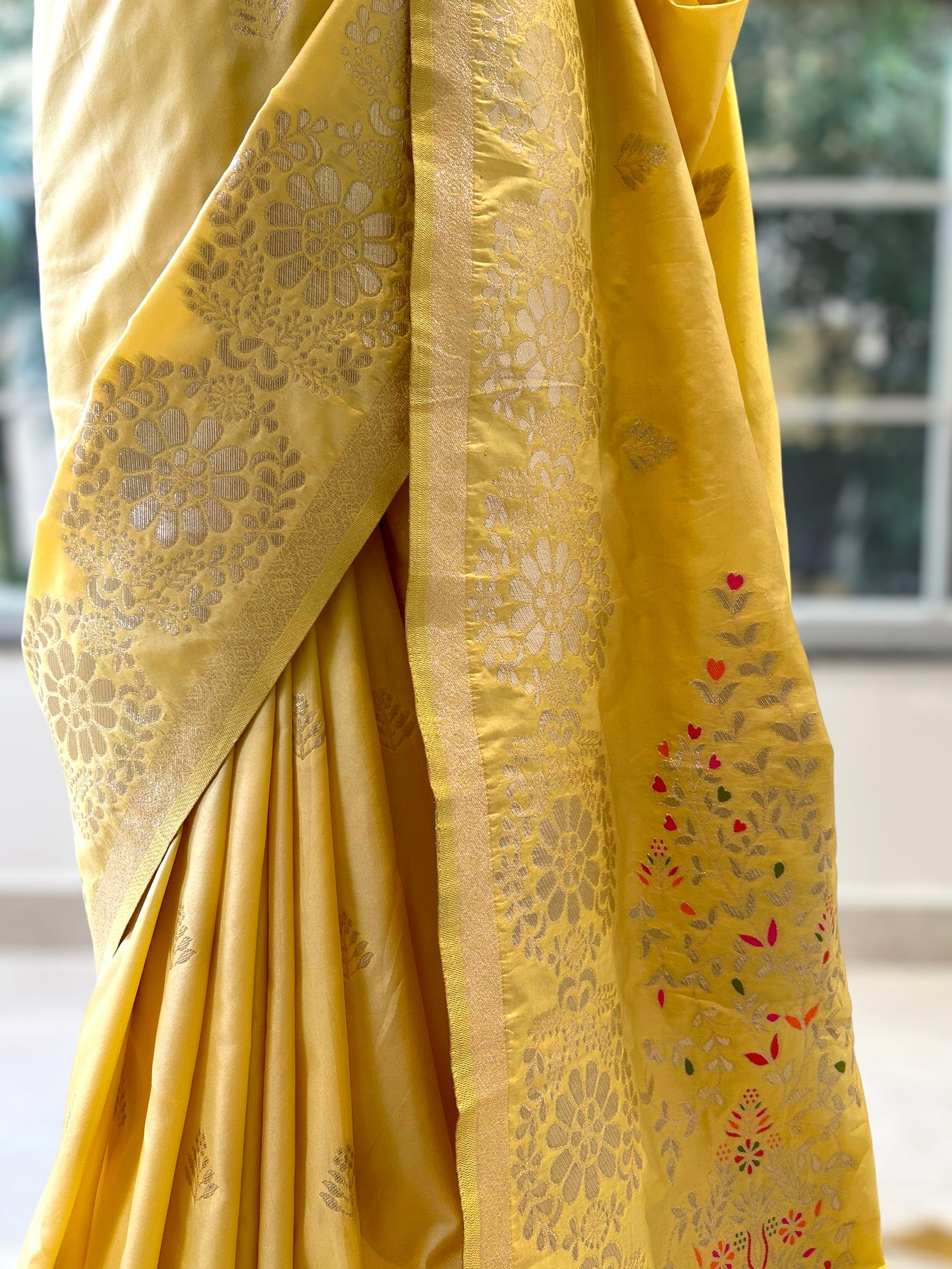 Pastel yellow soft silk saree