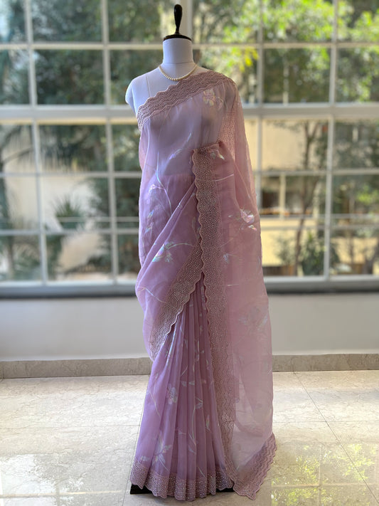 Lavender organza saree