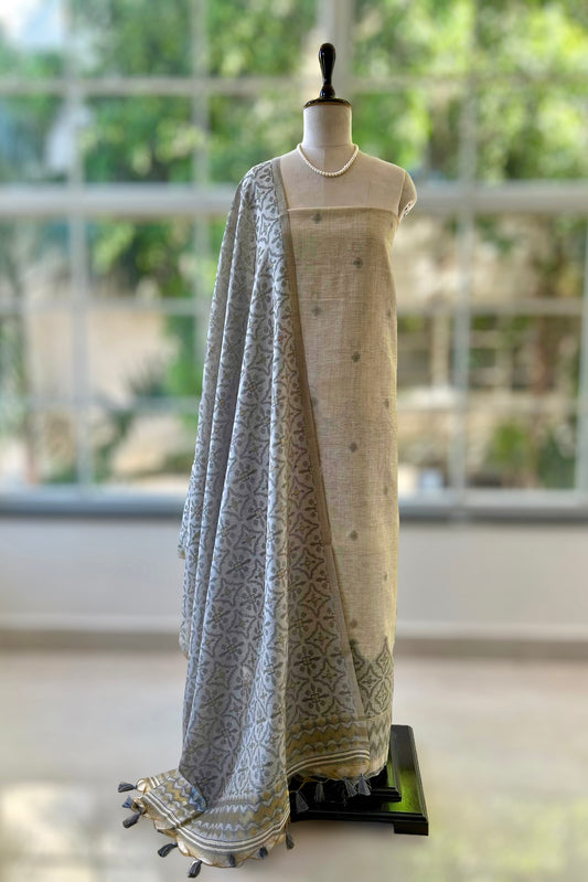 Grey Pure handloom cotton suit set