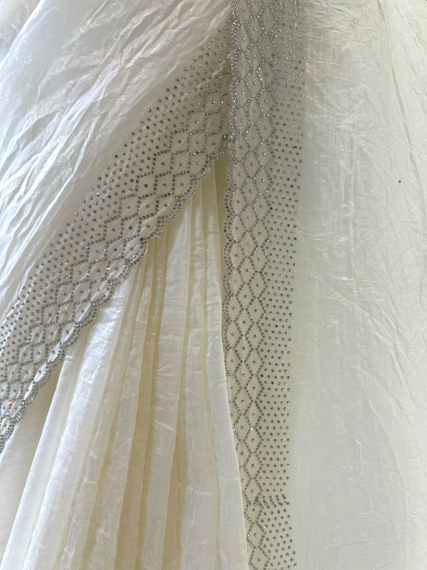 Soft crushed organza saree - White