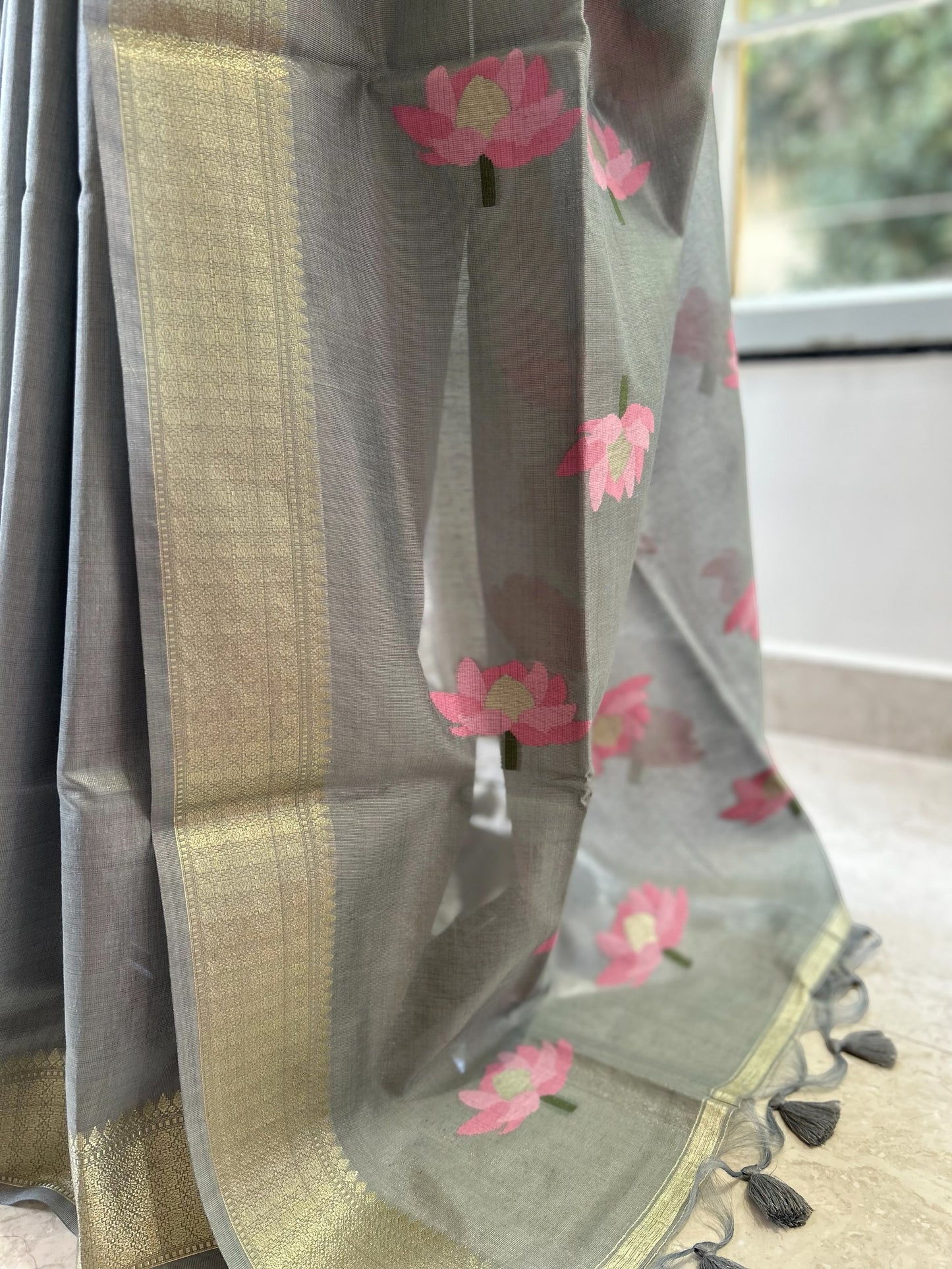 Grey cotton saree