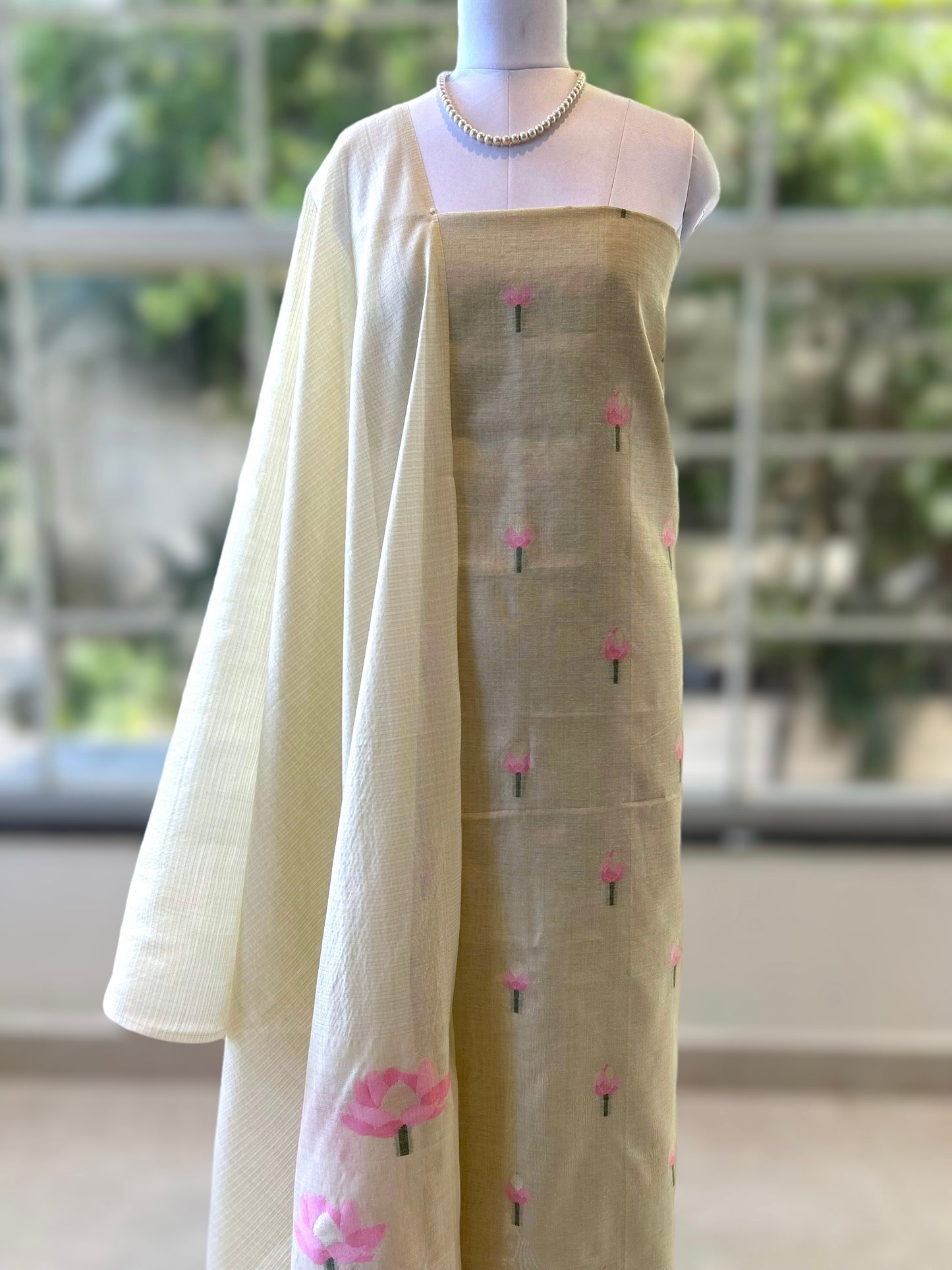 Beige Pure handloom cotton suit set