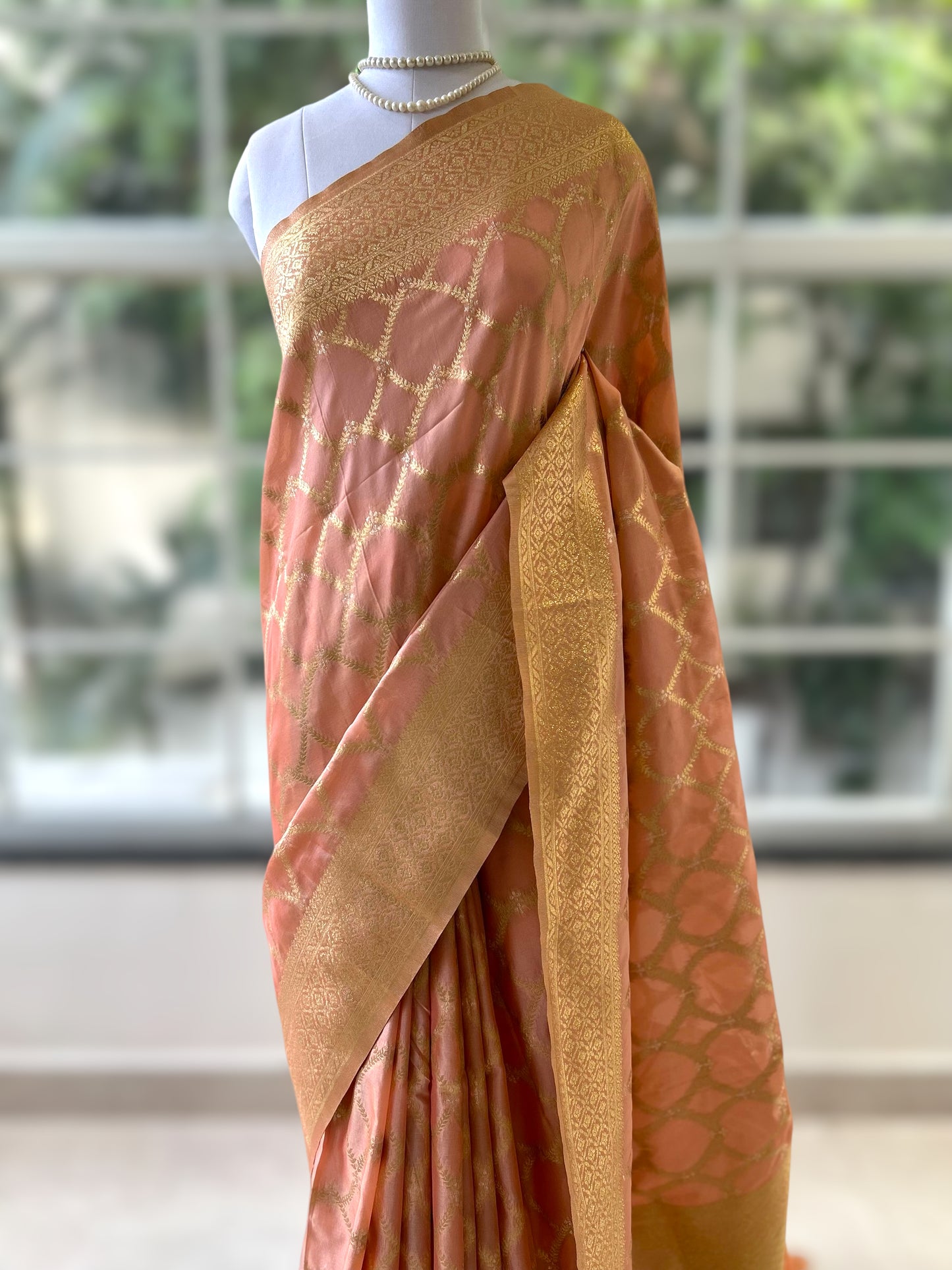 Pastel pink crepe silk saree