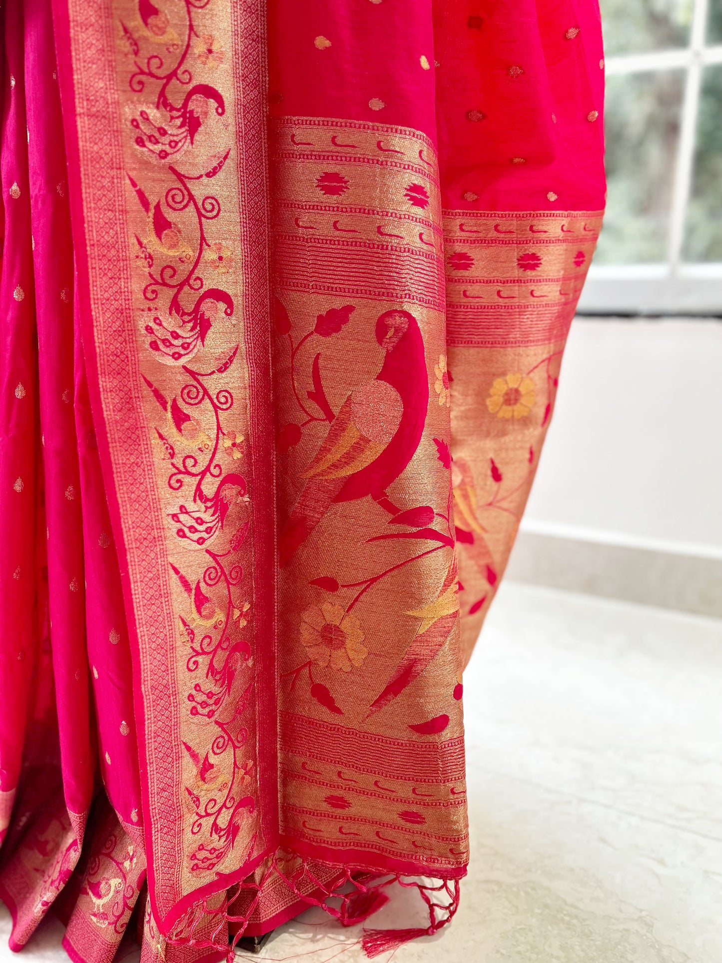 Rani pink soft silk saree