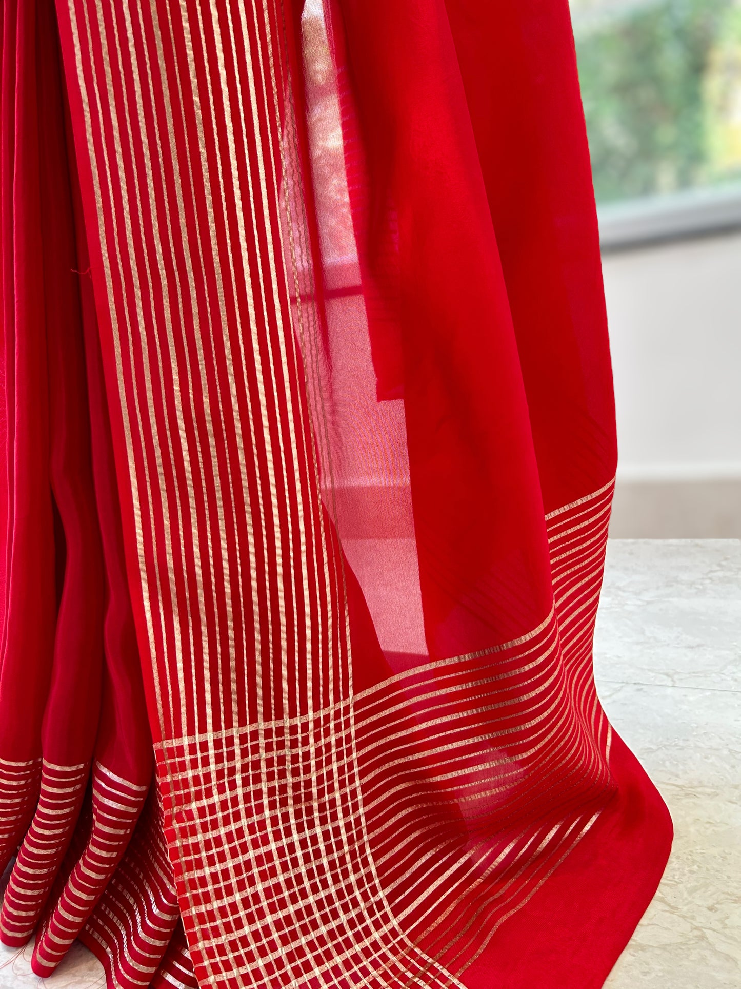 Satin organza saree - Red