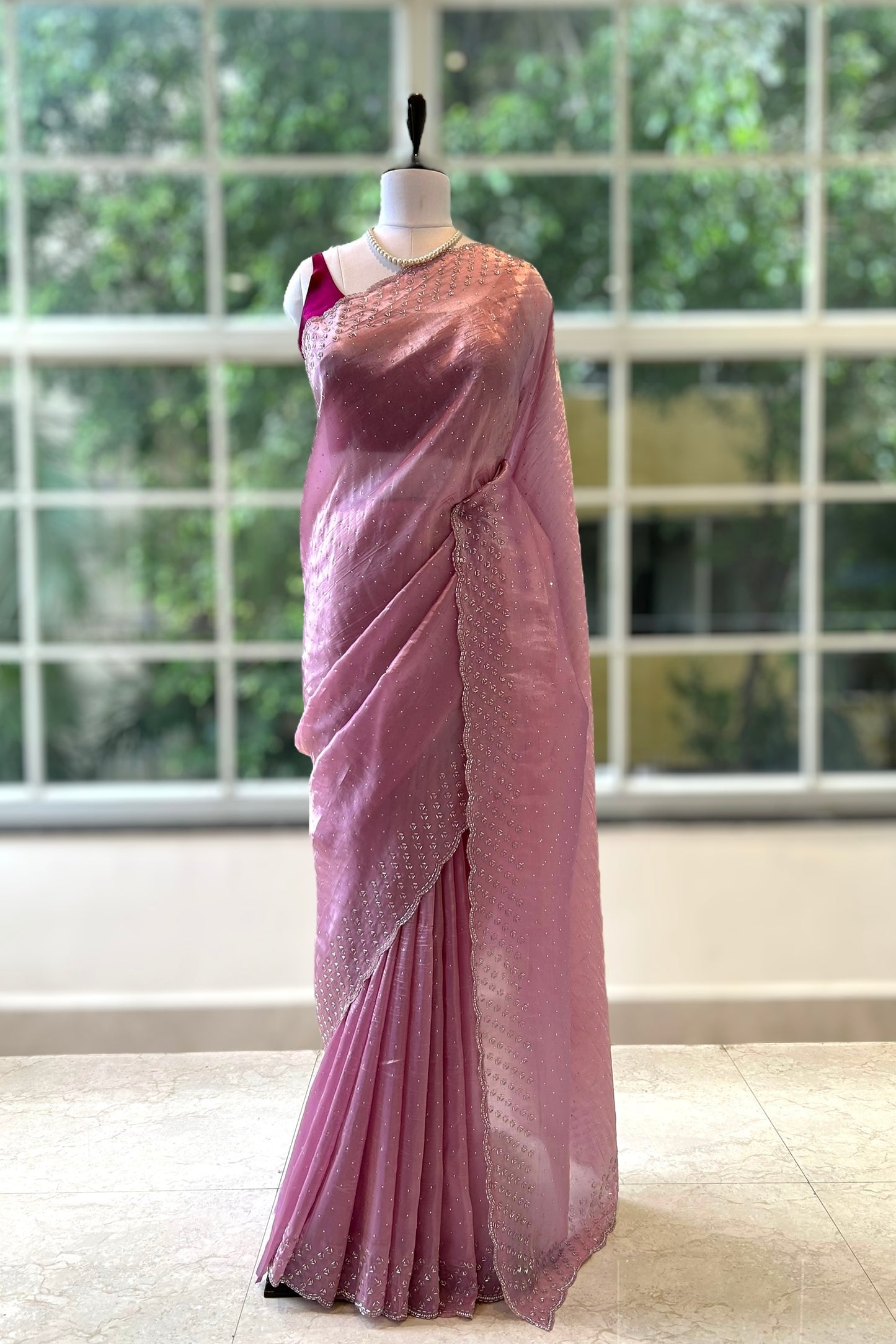 Soft organza cutwork saree - Lilac