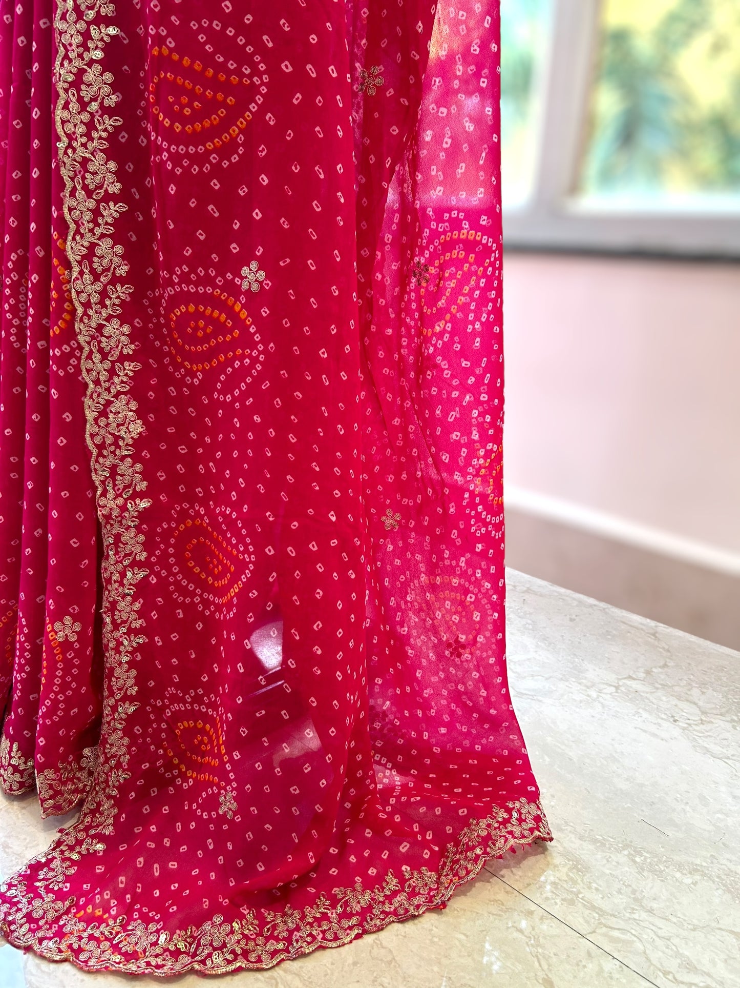 Georgette bandhani saree - Pink