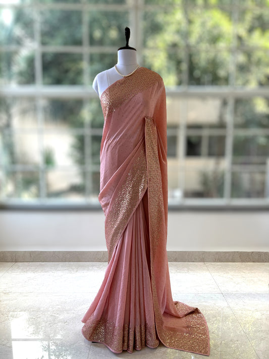 Chiffon sequins saree - Pink