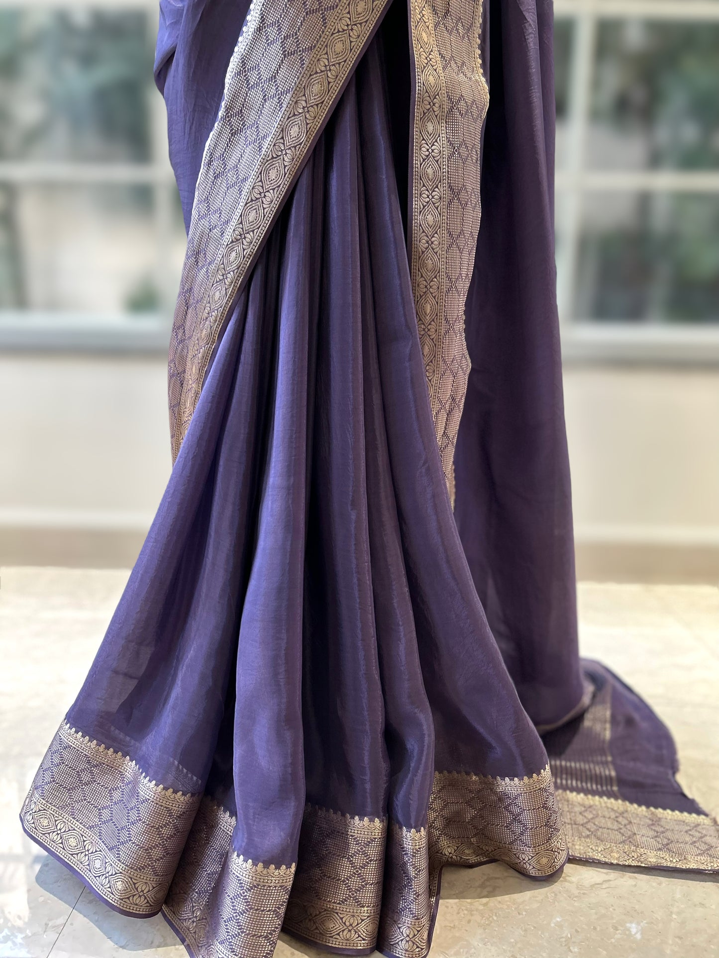 Celestial satin organza saree - Grey